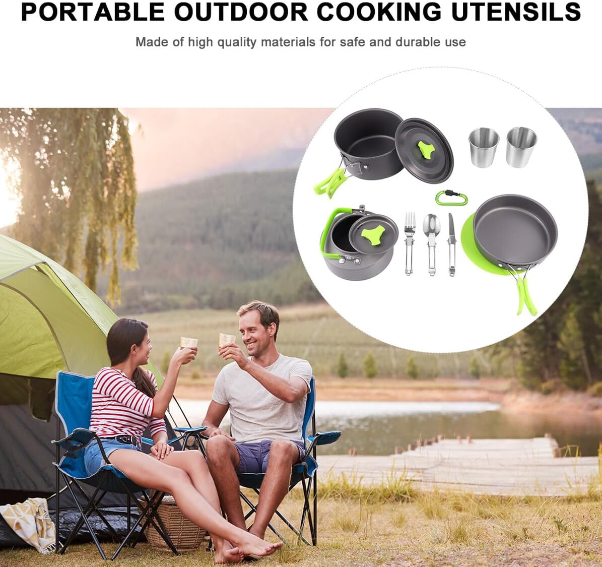 GALPADA Portable Camping Cookware Non-Stick Pots Pans and Cutlery for People Outdoor Cooking Lightweight Nesting Cookware Kit for Backpacking Hiking and Picnic