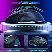 Vista 6 de Redragon Ratón para juegos con cable, mouse ergonómico retroiluminado RGB de hasta 8000 DPI, 11 botones programables y 7 modos retroiluminados
