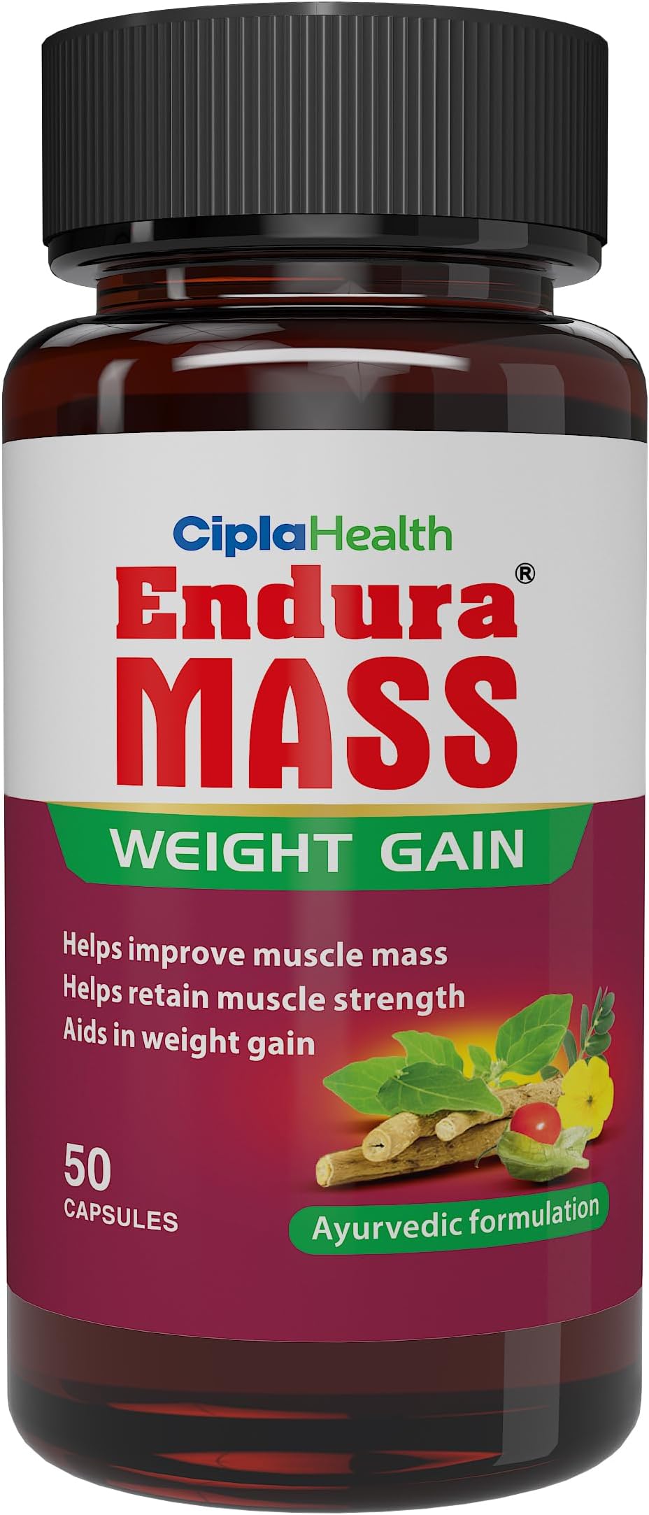 Endura Mass Weight Gain Capsules 50 Capsules|Ayurvedic Weight Gainer For Improving Muscle Mass & Enhancing Strength|Made With AshwagAndha,Safed Musli,Shatavari|100% Natural For Men & Women|Pack Of 1
