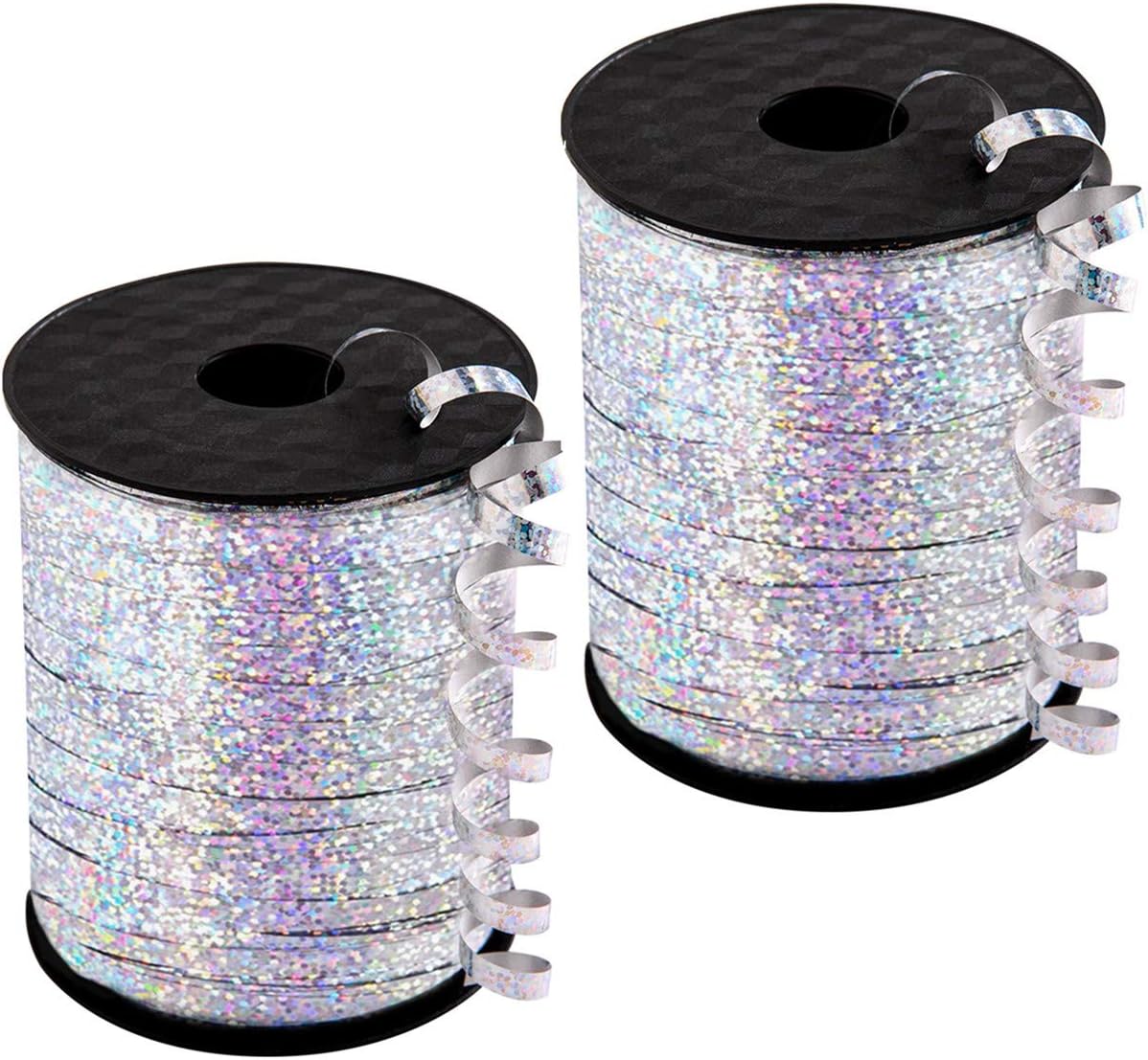 2 Pack 500 Yards Silver Crimped Curling Ribbon Shiny Metallic Balloon Roll for Gift Box Wrapping Ribbon Florist Flowers Decoration ,Church Stage Design,Party Decorations, Festival Art Craft Decor