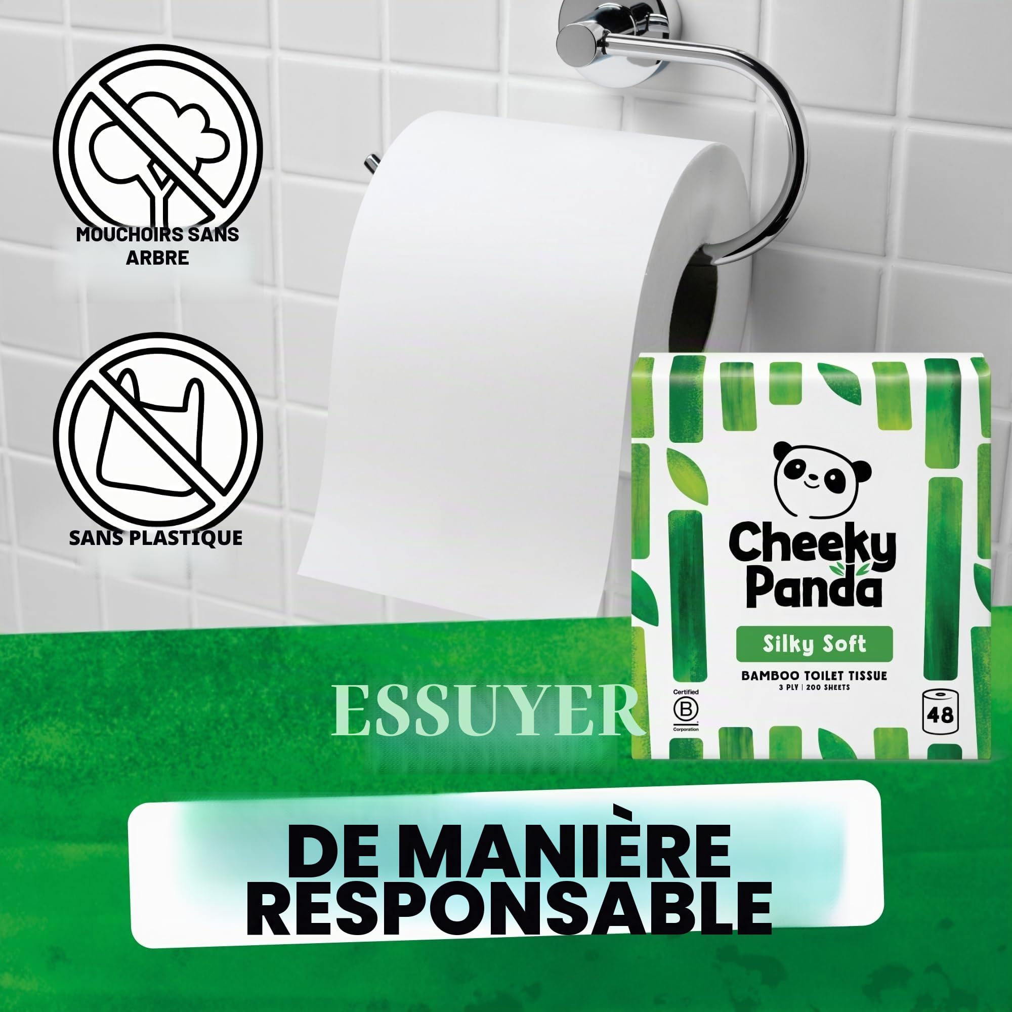 The Cheeky Panda Papier Toilette En Gros | 48 Rouleaux Papier WC Lot | 3 Epaisseurs Papier Hygiénique Bambou