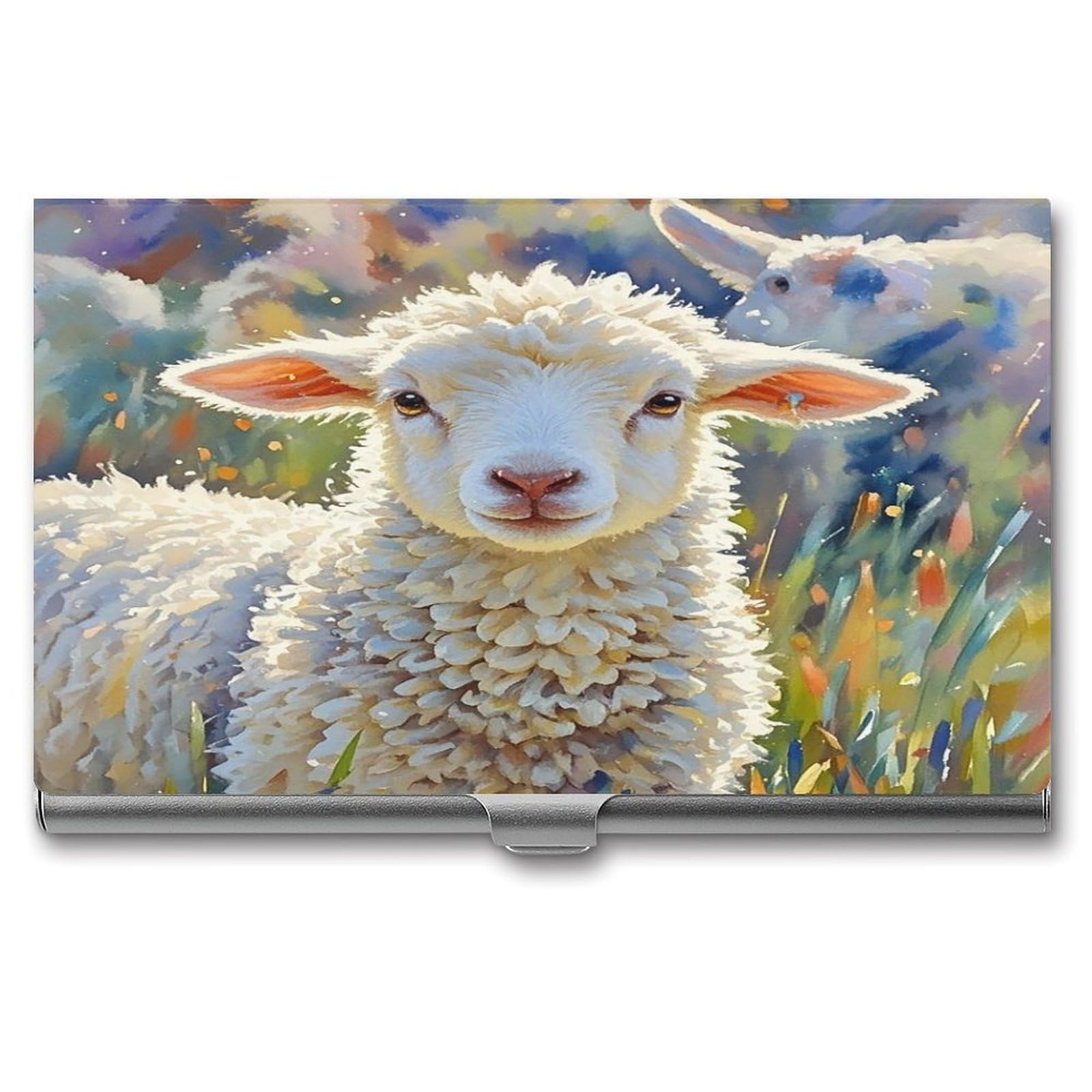 FekiLoot Color Sheep Business Card Holder for Men Women Metal Slim Organizer Business Card Carrier Wallet Name Cards Holder Retro Slim Pocket Purse Small Portable Card Case