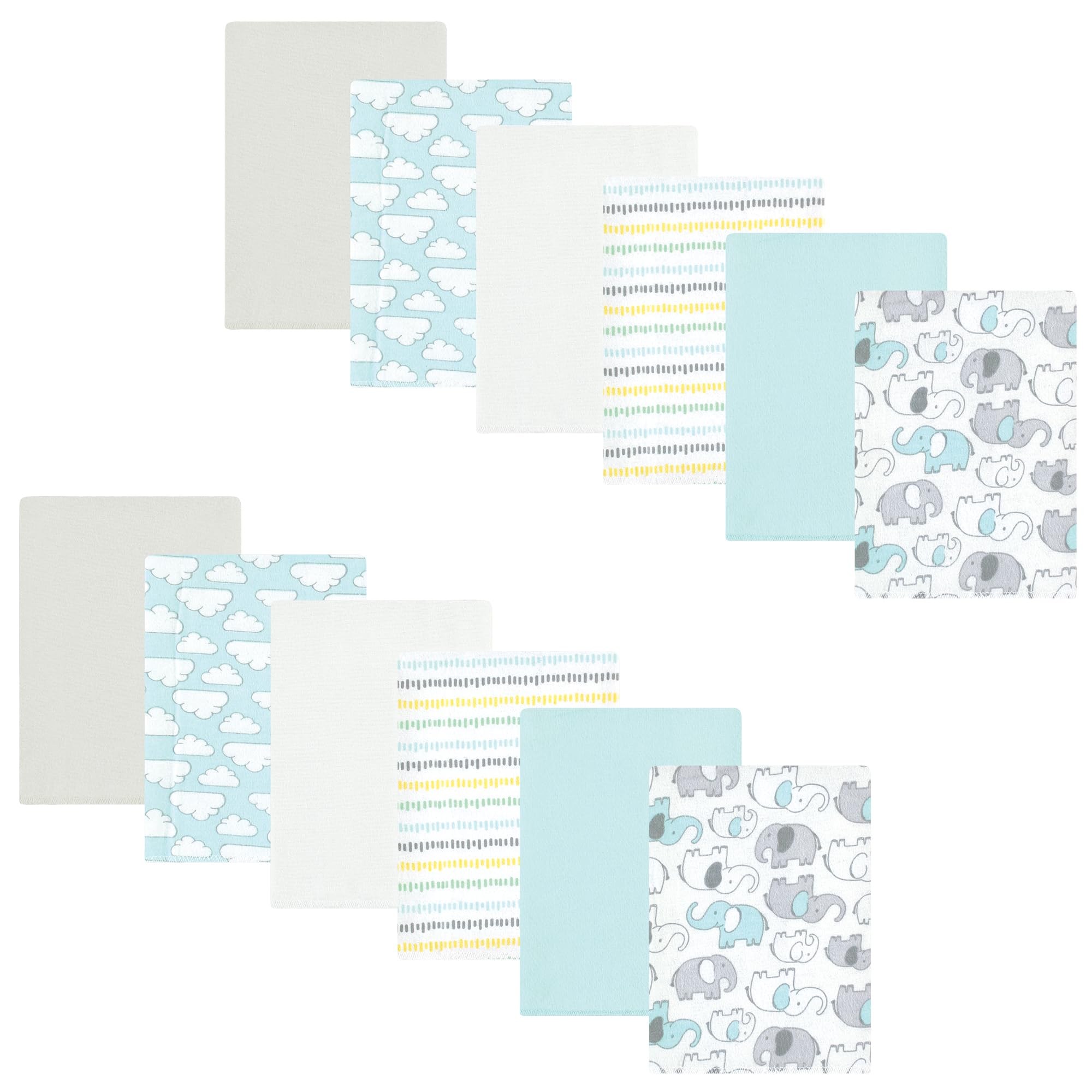 Hudson Baby Unisex Baby Cotton Flannel Burp Cloths Bundle, Neutral New Elephant, One Size