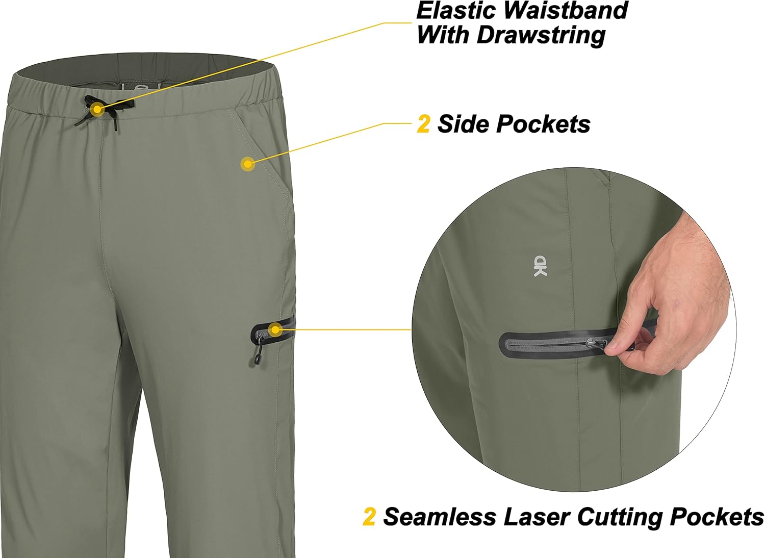 Little Donkey Andy Men's Ultra-Stretch Lightweight Quick Dry Athletic Pants Drawstring Travel Exercise Running Jogging - Image 3