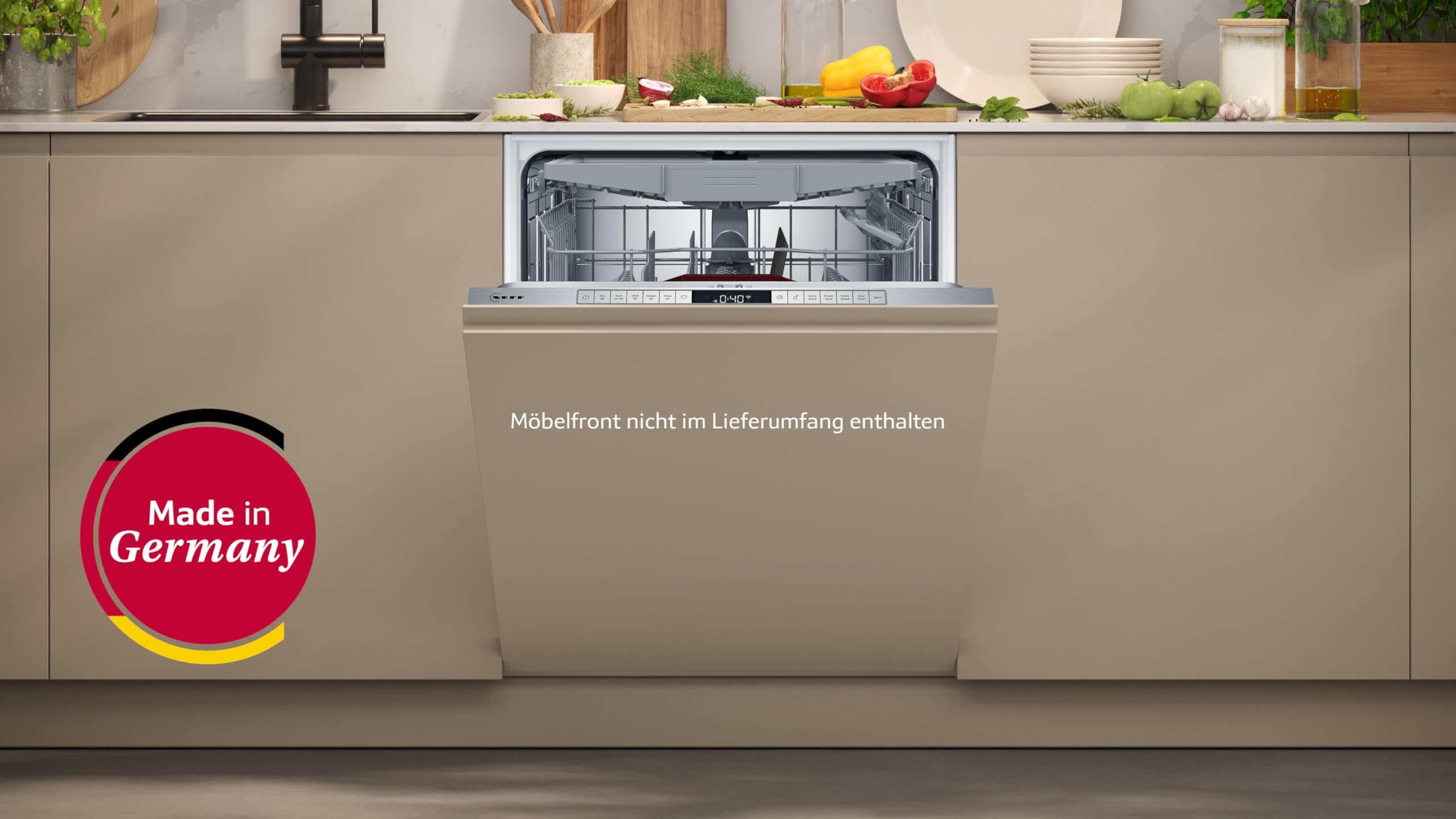 NEFF S257YCX03E, N 70, Smarter XXL Geschirrspüler Vollintegriert, 60 cm, Besteckschublade, Made in Germany, Zeolith-Trocknung, besonders leise Spülmaschine, höhenverstellbarer Oberkorb, Aqua Stop