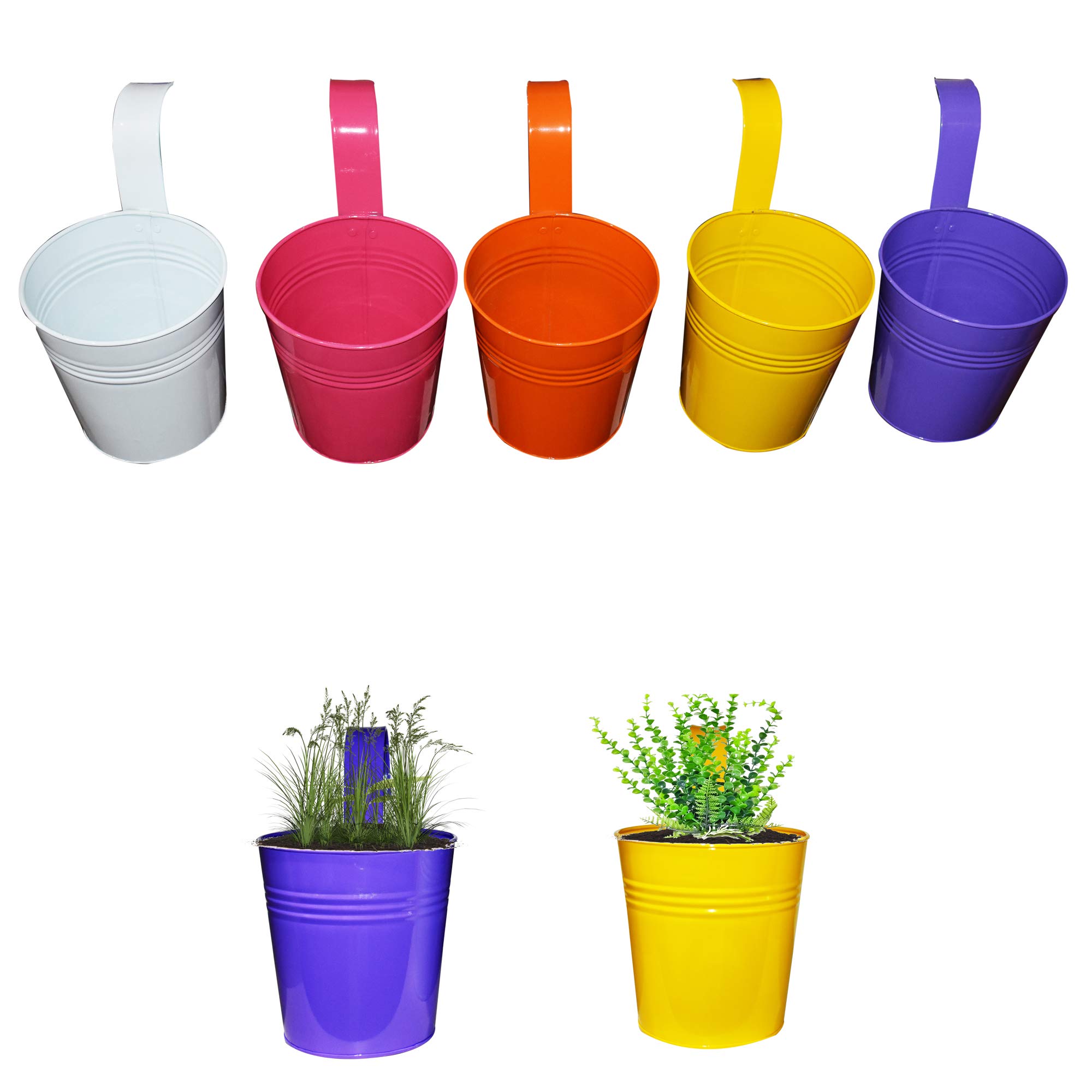 Ascent Homes Metal Round Galvanized Railing Planter, 6"x 4.5"x 10", Multicolour -Set of 5 (B07HFZT7N6) Amazon Price History, Amazon Price Tracker