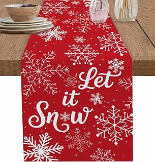Red Christmas Table Runners 36 Inches Long, Small Coffee Table Runner, Xmas Snowflake Winter Modern Art Farmhouse Tablerunners Dress Scarves for Kitchen Island/Dining Table 13"x36"