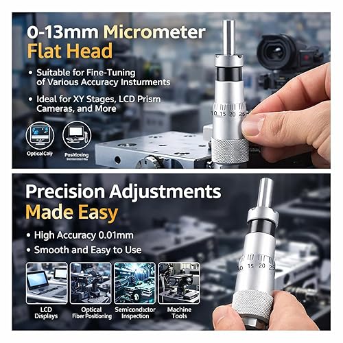 Miniatura 6 de Micrómetro de cabeza 0.000-0.512 in micrómetro interior para afinar varios instrumentos de precisión (cabeza plana con tuerca)