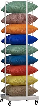 Square Throw Pillow Storage Rack Commercial Rolling Cushion Holder with Wheels, for Retail Store/Bedroom/Living Room,46x46x142cm/18.1x18.1x55.9in,White