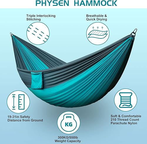 Miniatura 2 de PHYSEN Hamaca de camping  Hamaca  Equipo de camping  Hamaca para 2 personas  Hamaca de árbol  Hamaca doble  Equipo de senderismo  Hamaca portátil