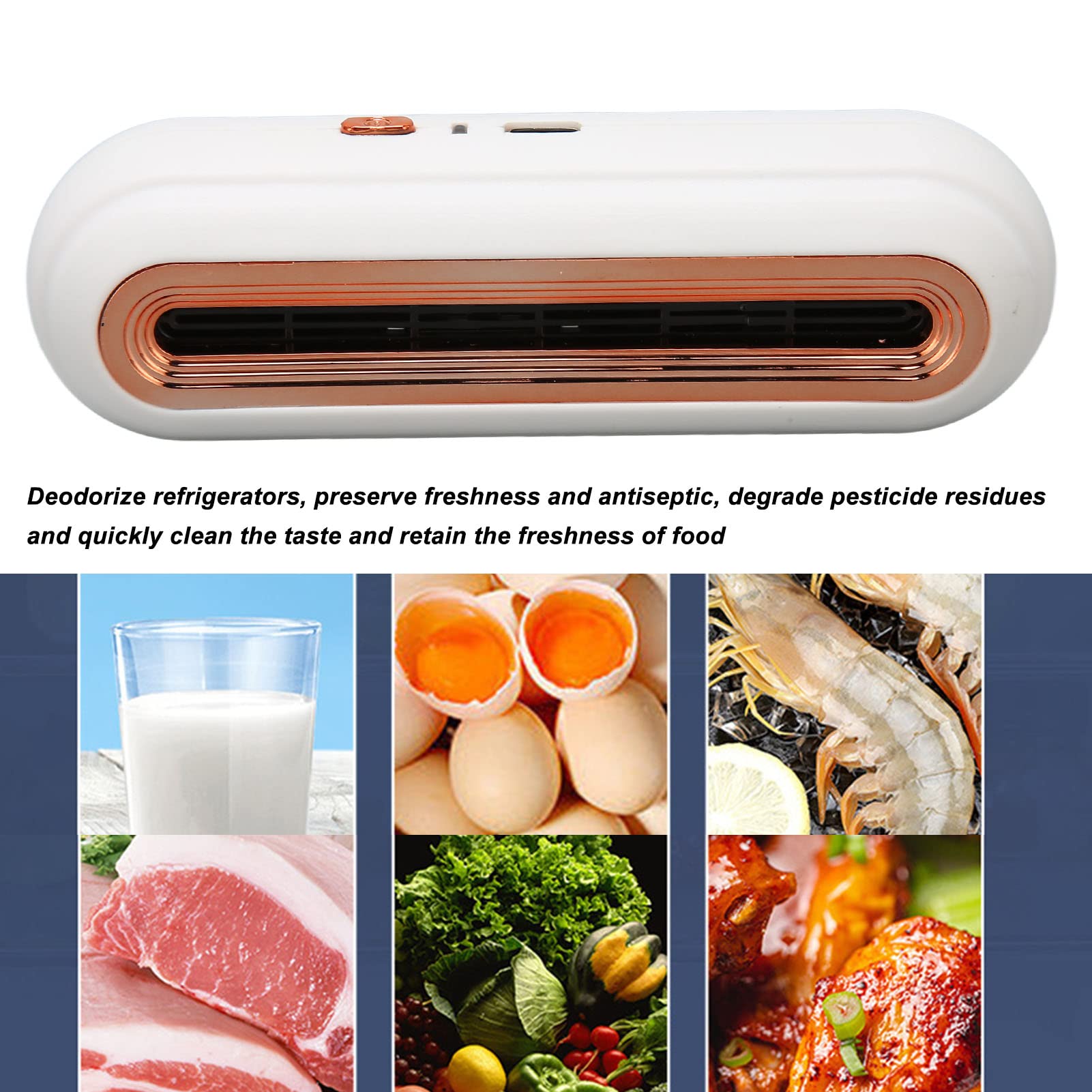 Focket Deodorante per frigorifero, design antigelo ricaricabile tramite USB Elimina odori per frigorifero Circolazione di ioni negativi riutilizzabile Mini deodorante per frigorifero USB
