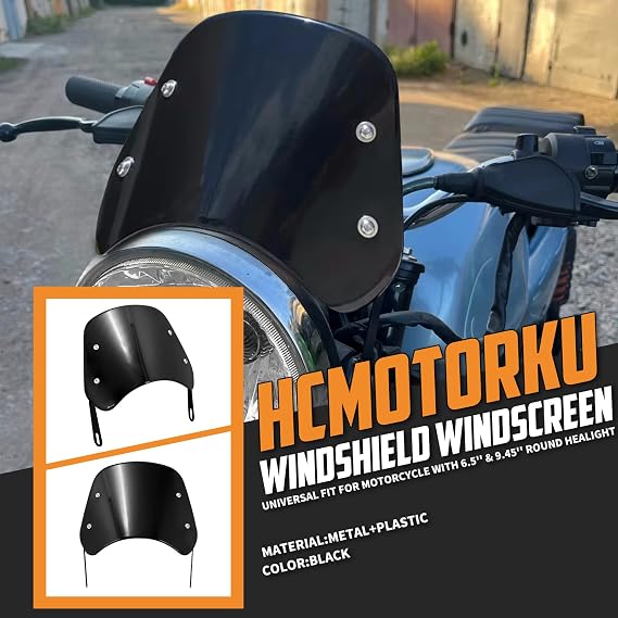 Motorcycle Headlight Windshield Wind Deflector Windscreen Universal Fit for Harley Yamaha Suzuki (Black)