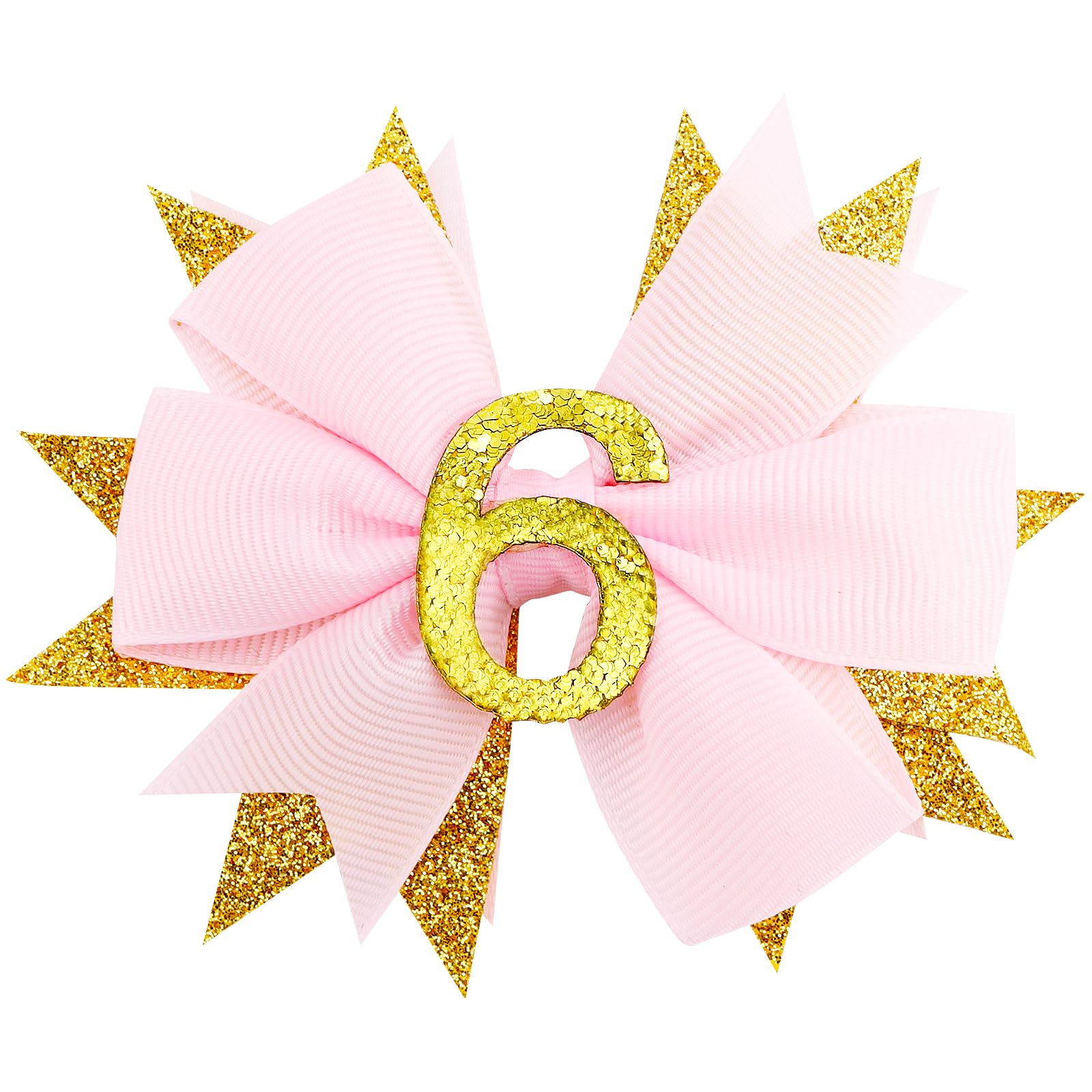 Sparkling Pink Birthday Hair Bow for Baby Girl 6th Birthday Decorations Celebration Hair Accessories for 6 Year Old