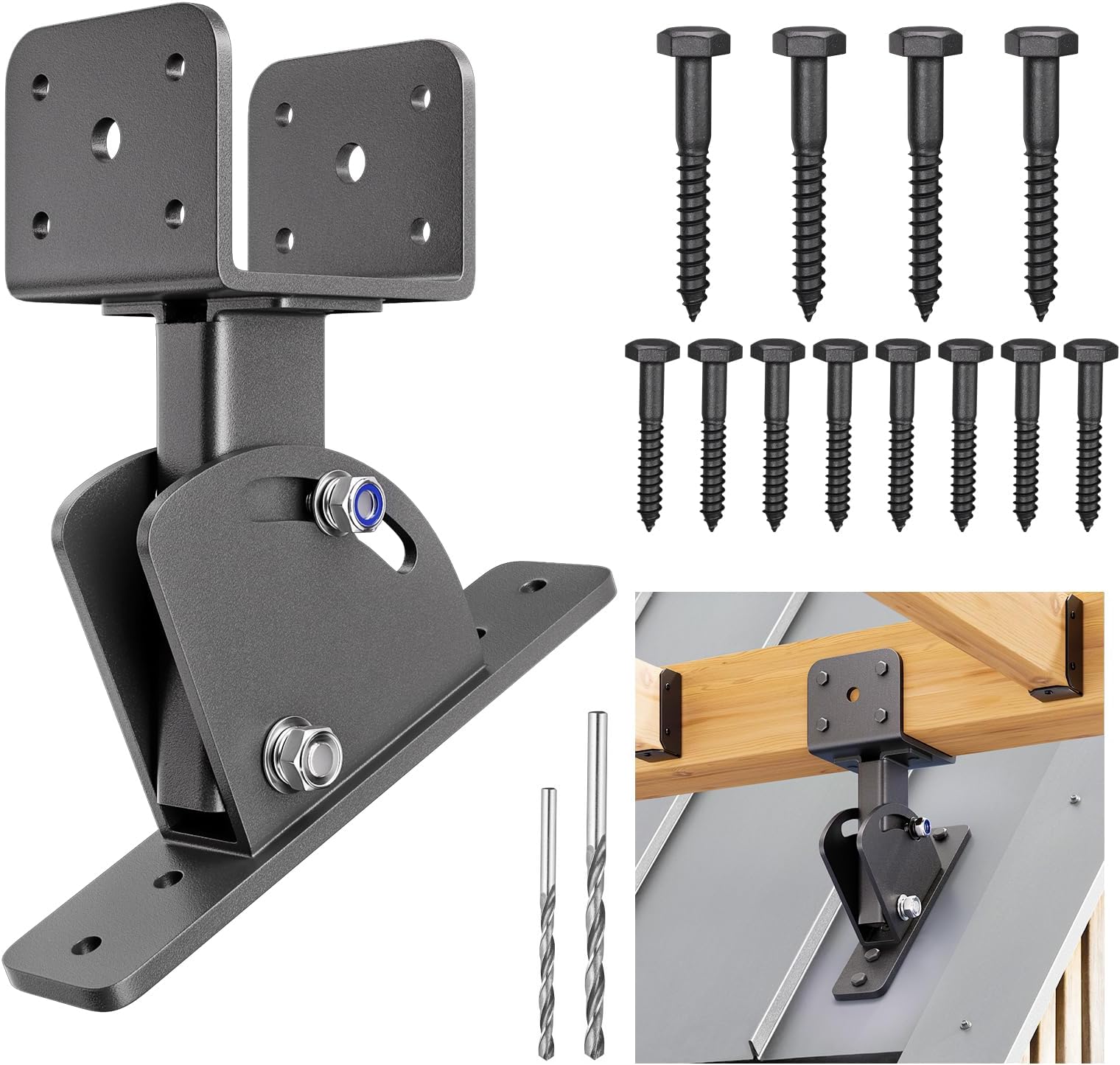 Pergola Brackets 4x4 (Actual Size:3.5"×3.5") Adjustable Angles Saddle Roof Riser Brackets for Patio Cover 304 Stainless Steel Pergola Bracket Kit Patio Roof Riser Patio Kit, 3Pack