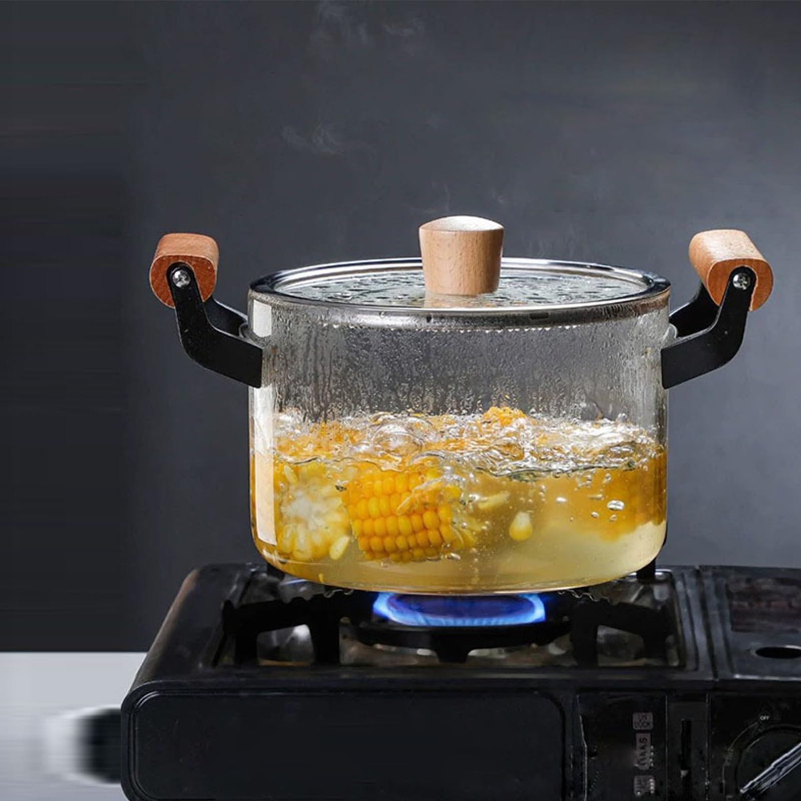 Olla de vidrio con tapa, olla transparente de doble asa, olla de vidrio for microondas a fuego lento, ollas de vidrio universales resistentes al calor, ollas transparentes for cocinar, for cocinar sop