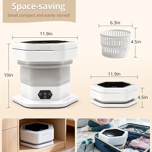 Miniatura 2 de Lavadora portátil, mini lavadora mejorada de 16 litros con cesta giratoria para ropa de bebé, ropa interior, calcetines ideal para viajes,