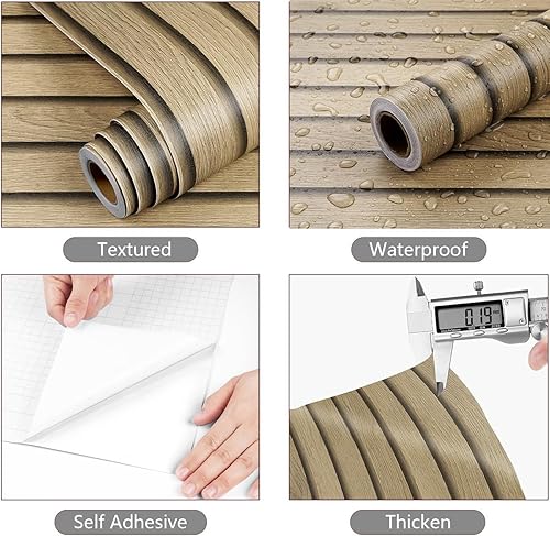 Miniatura 2 de YENHOME Papel tapiz de madera sintética de 30 x 200 pulgadas, extraíble, autoadhesivo, listones de madera para dormitorio, baño, pared de madera,
