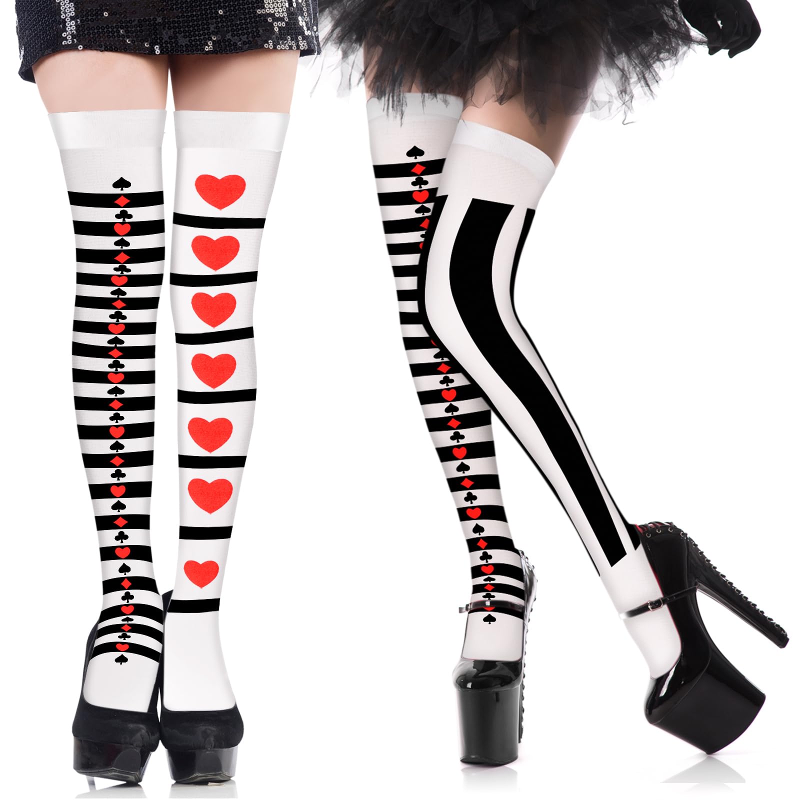 Geyoga Women Thigh High Socks Harlequin Clown Costume Halloween Cosplay
