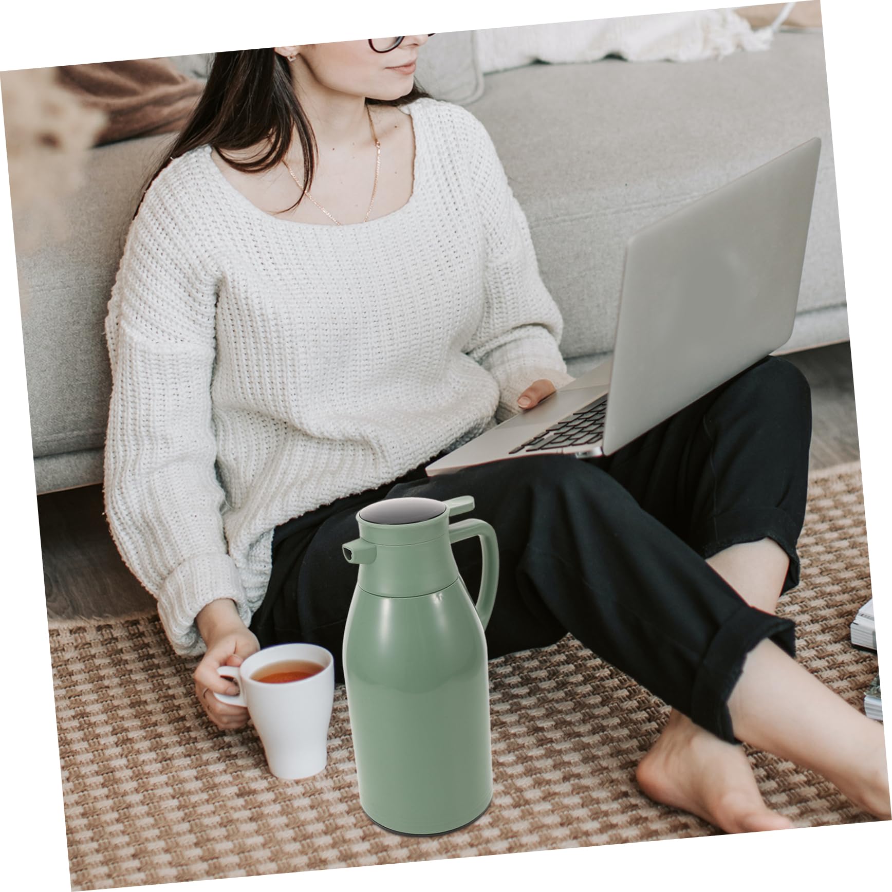 Angoily Matraz Térmico Jarra De Agua De La Puerta Del Refrigerador Caliente Botella Térmica Bomba Líquido Taza De Café Térmica Green De Calidad Alimentaria + Revestimiento De Vidrio.
