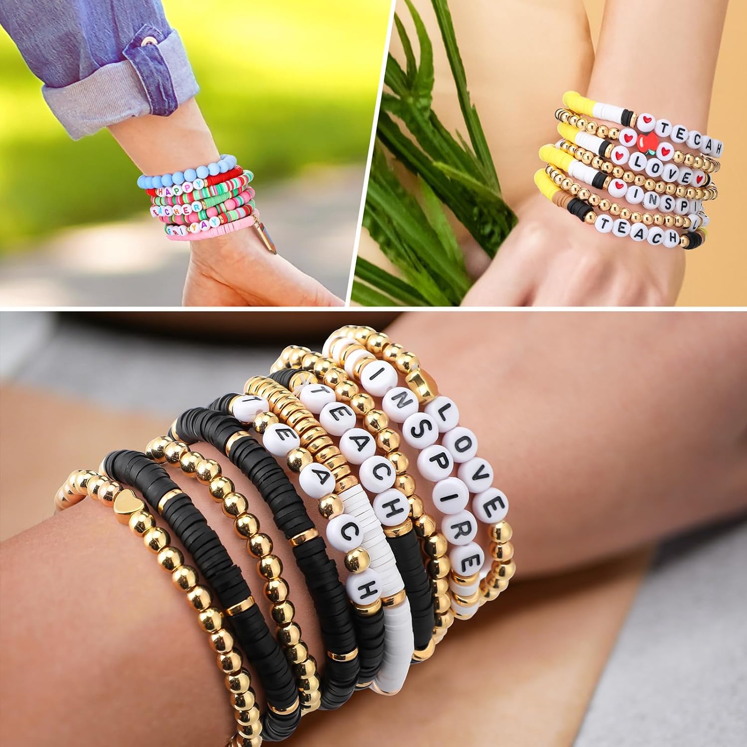 Landical 36 Pcs Teacher Valentine Appreciation Gifts from Students Teacher Bracelets Bulk for Women Stackable Preppy Heishi Bracelets Teach Love Inspire Thank You Gifts for Valentines Day - Image 6