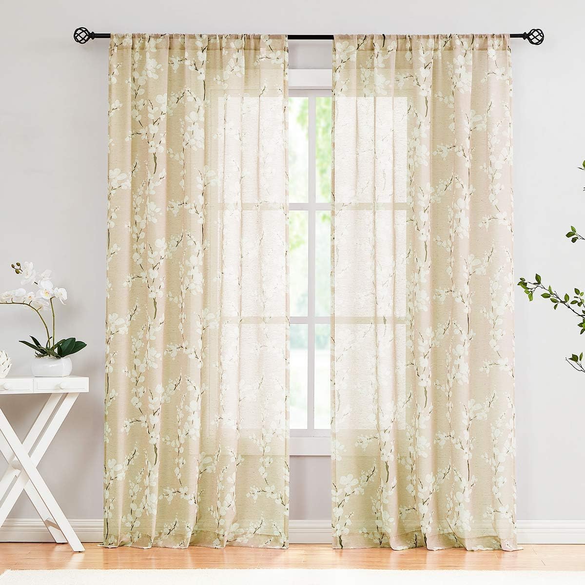 BFAM - Floral Print Sheer Curtains for Living Room Vintage White Floral Print Window Drapes for Bedroom, Sold as 1 (B0CYPVYQZH) Amazon Price History, Amazon Price Tracker
