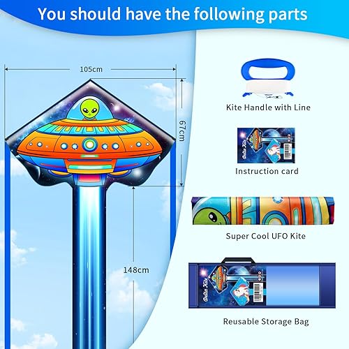 Miniatura 5 de Large Delta Kite for Kids & Adults, Easy Flyer Single Line Kite, Wonderful Beginner Kite for Kids Ages 4-8. Beach Kite for Outdoor Games and