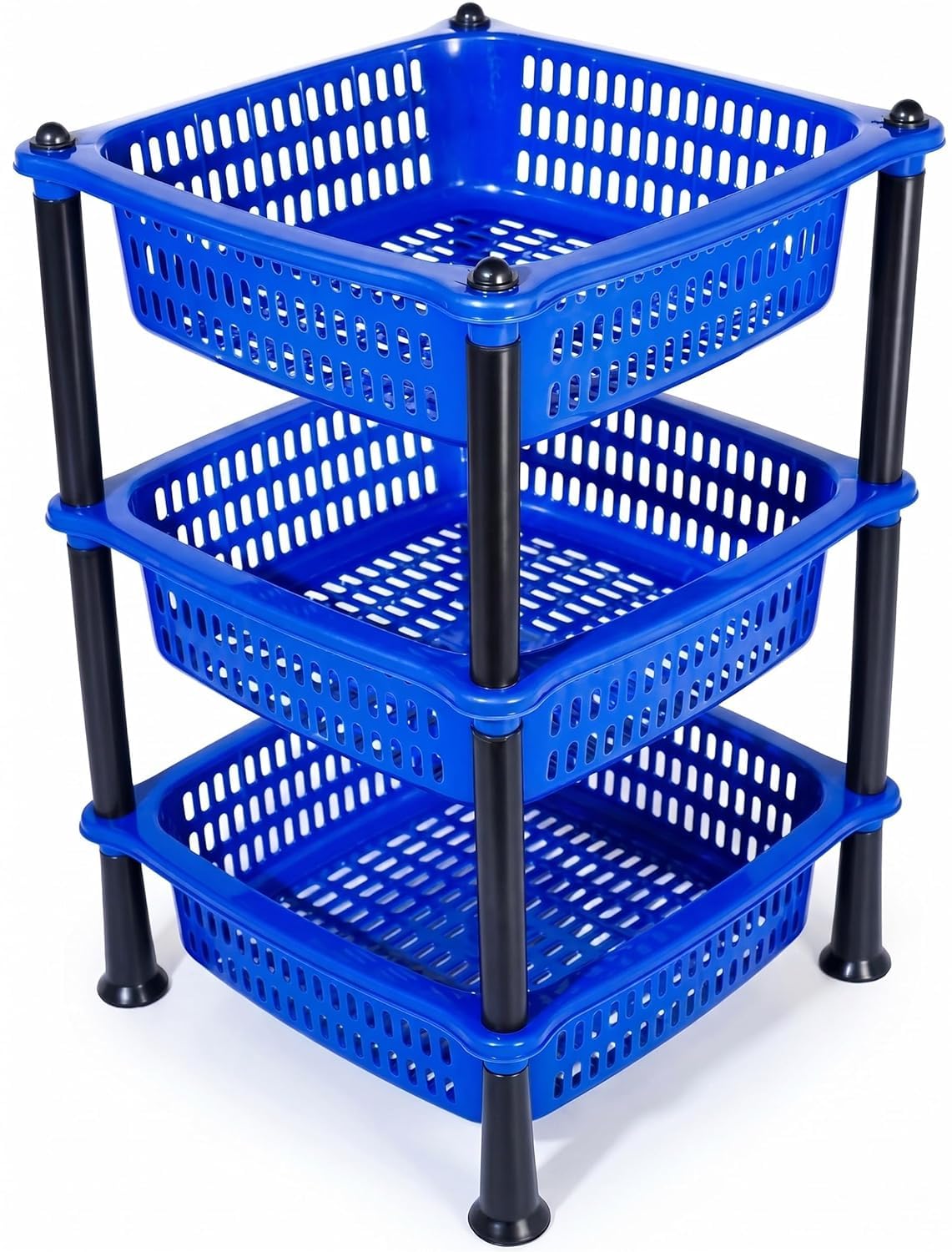 Plastic Storage Trolley Rack, 3 Layer, Multi-Purpose Ventilated Basket Organiser Stand, Space Saving Shelf, for Kitchen and Home, Random Colour-image-26