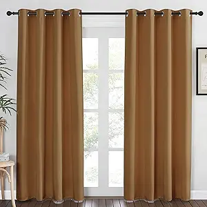 NICETOWN Gold Brown Curtain 84 inch Long - Grommet Blackout Thermal Insulated Room Darkening Sound Reducing Window Drapes for Living Room/Bedroom, 1 Panel, W52 x L84
