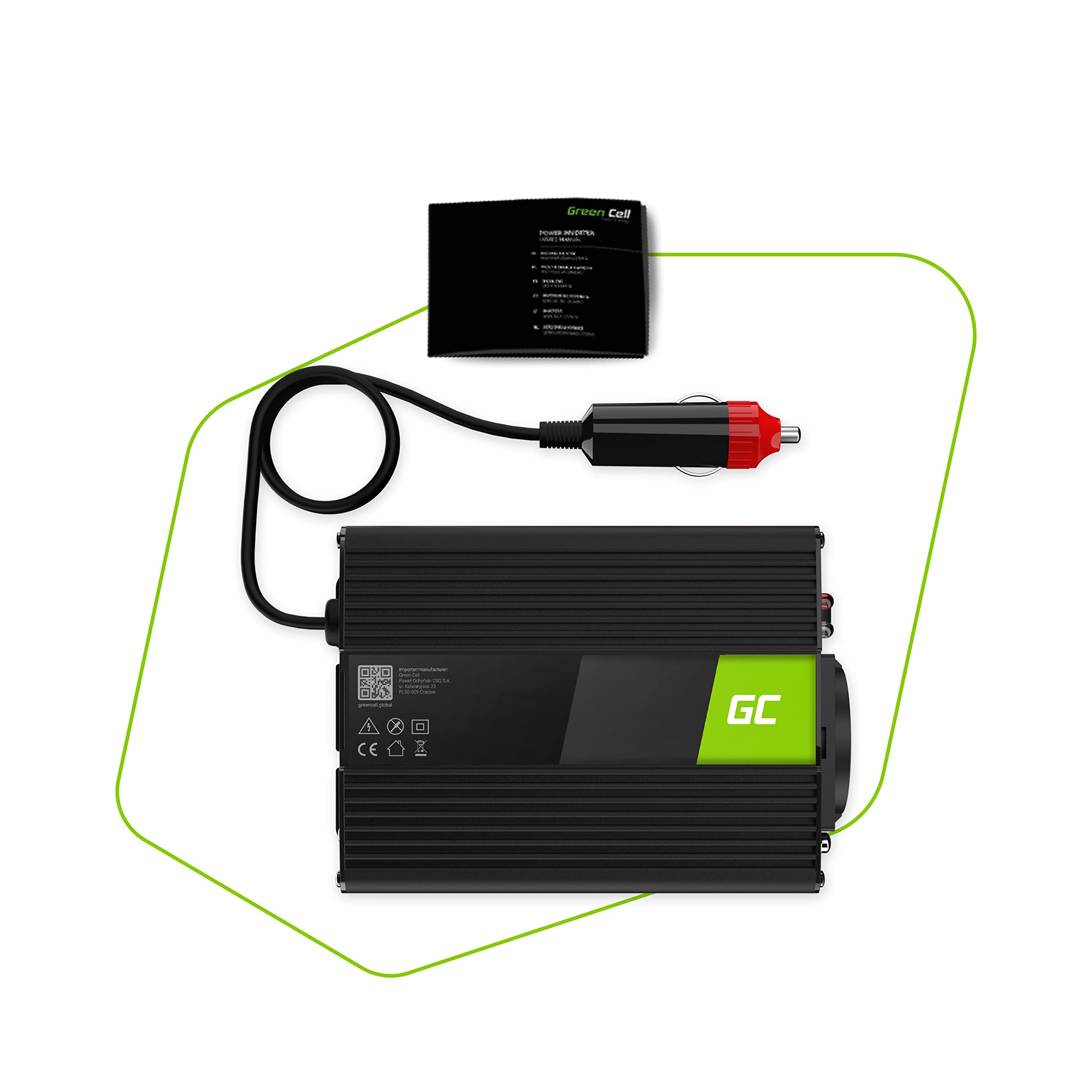 Green Cell® 150W/300W 12V a 220V/230V Onda sinusoidal modificada Inversor de Corriente DC AC Power Inverter Transformador de Voltaje para Coche Camion con Puerto USB y Pinzas de conexión a batería — view 8