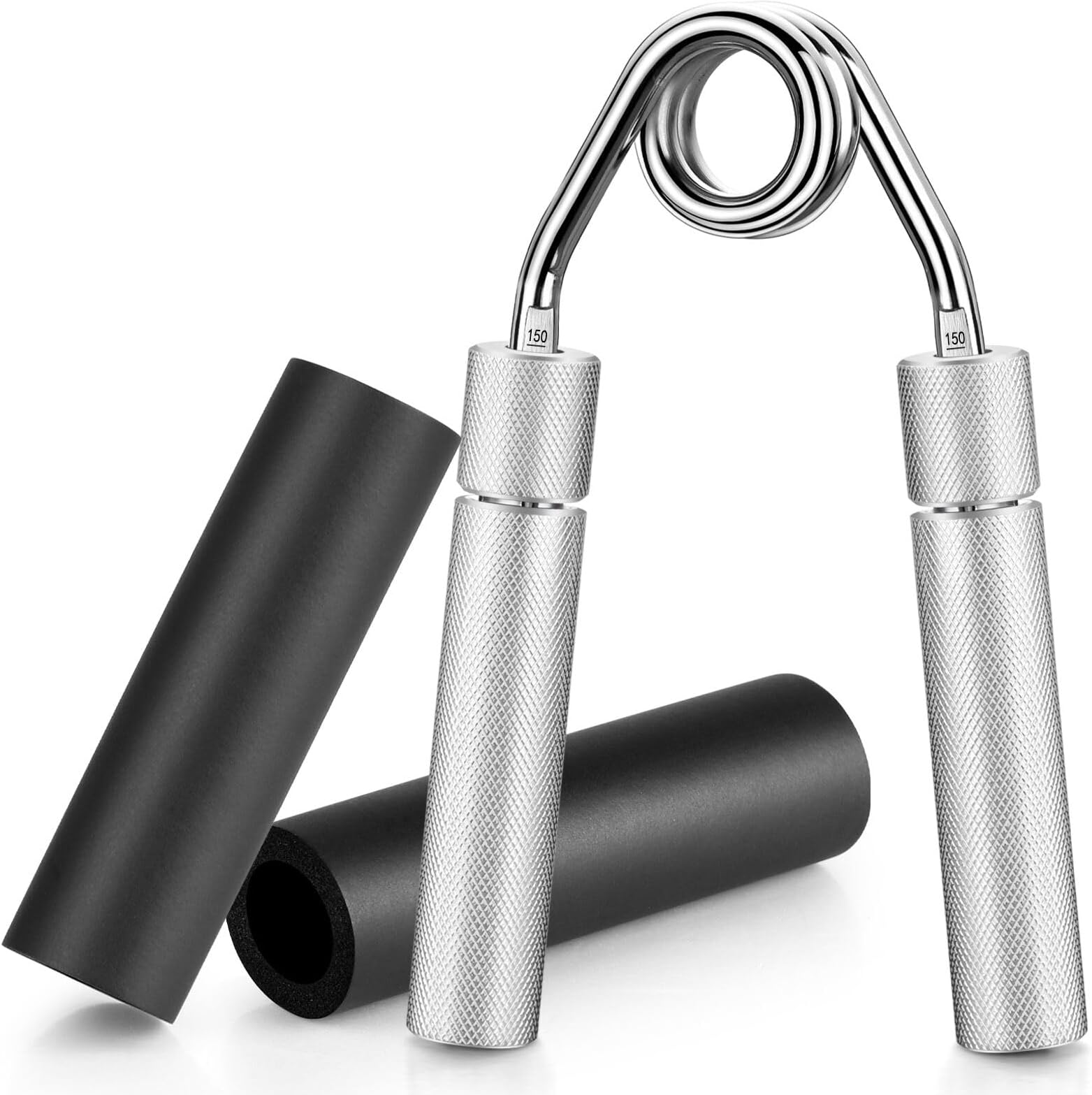 KIBTOY Hand Grip Strength, Metal Grip Strength Trainer No Slip Heavy-Duty with Adjustable Resistance 50-150 lbs, Forearm Exerciser for Muscle Building and Injury Recovery(Silver)