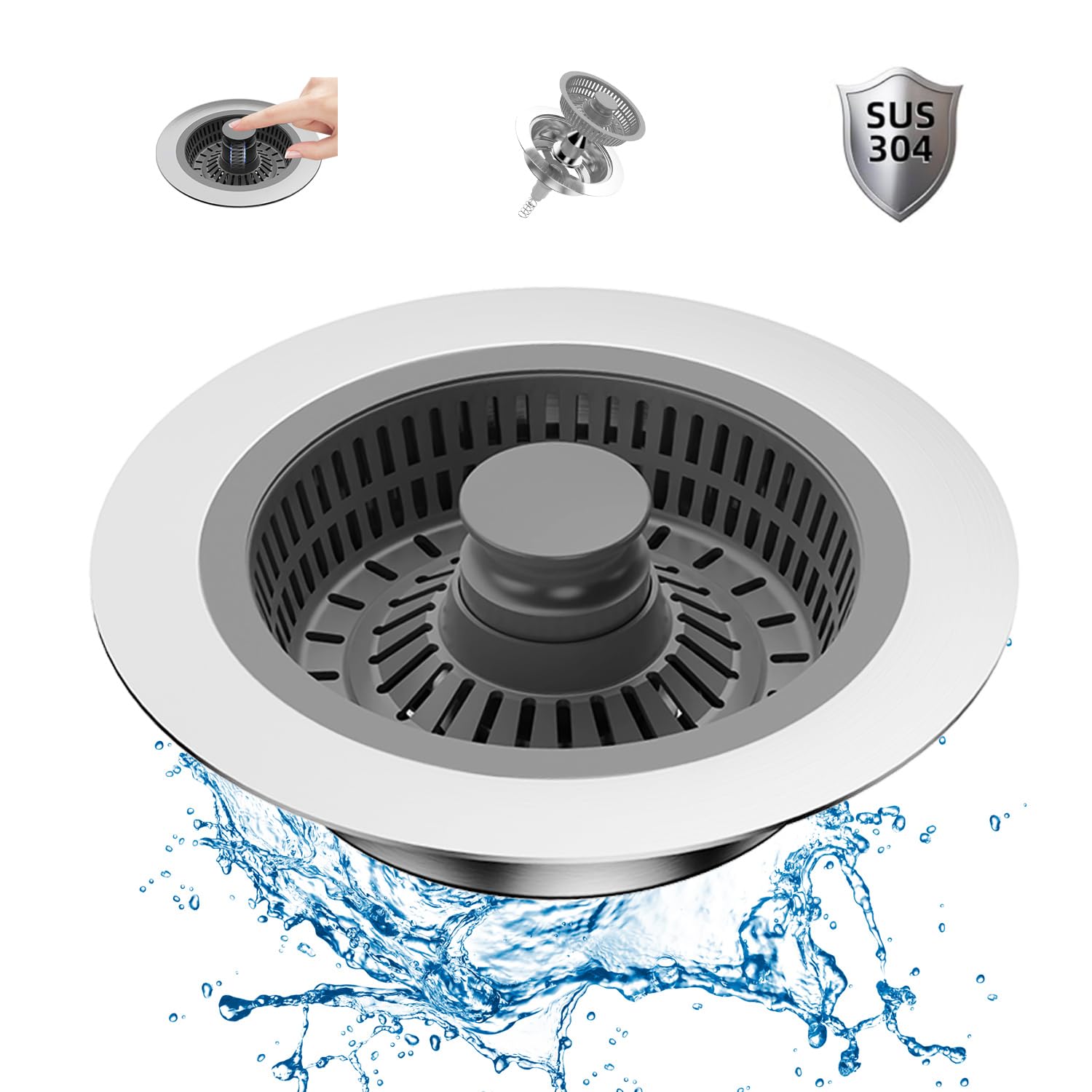 Tapon Fregadero Cocina y colador Fregadero combinación, 3 en 1 de Acero Inoxidable Accesorios Cocina para desagües, Protectores Ideales para Tapones Fregadero Cocina