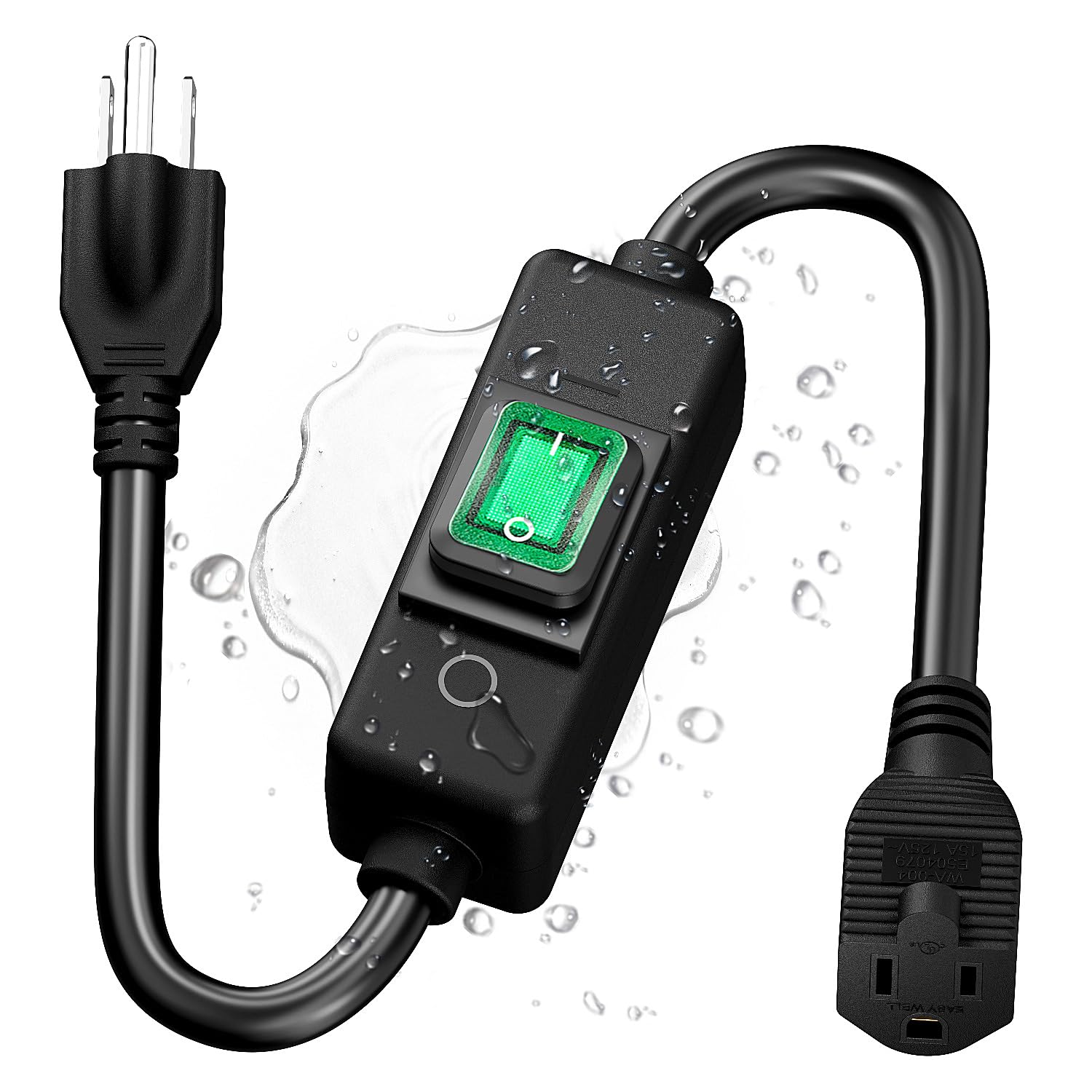 SJTW 14AWG 3C IP57 - Cavo di prolunga impermeabile per esterni, interruttore in linea On/Off, impermeabile, max 20 A, 125 V, lunghezza = 3,5 m