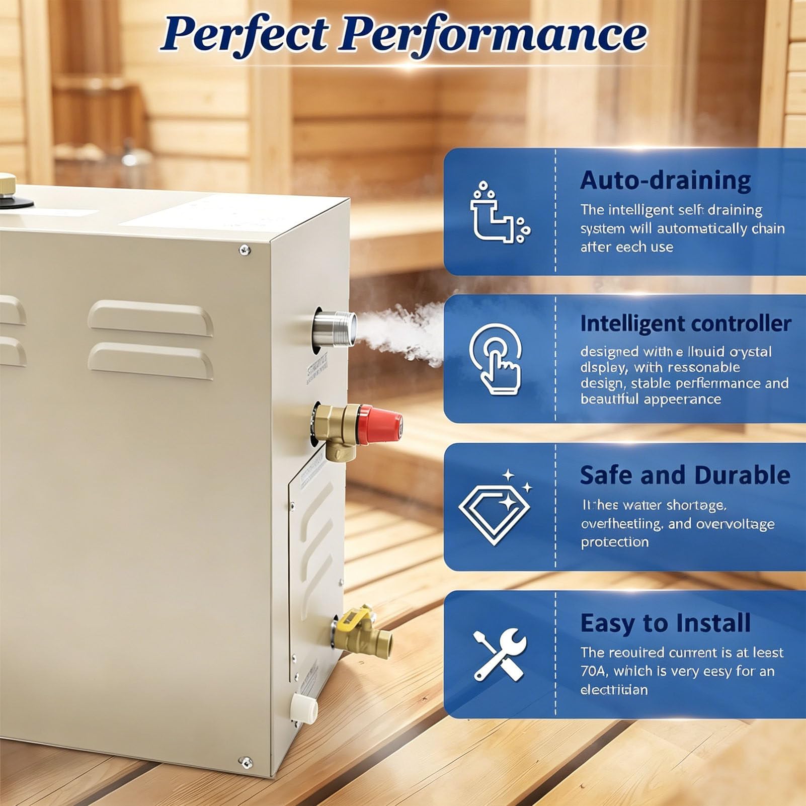 Home Kit generador de baño de vapor, 18 kW con drenaje automático, sistema antical, boquilla de aromaterapia, panel de control táctil LCD para duchas de vapor privadas