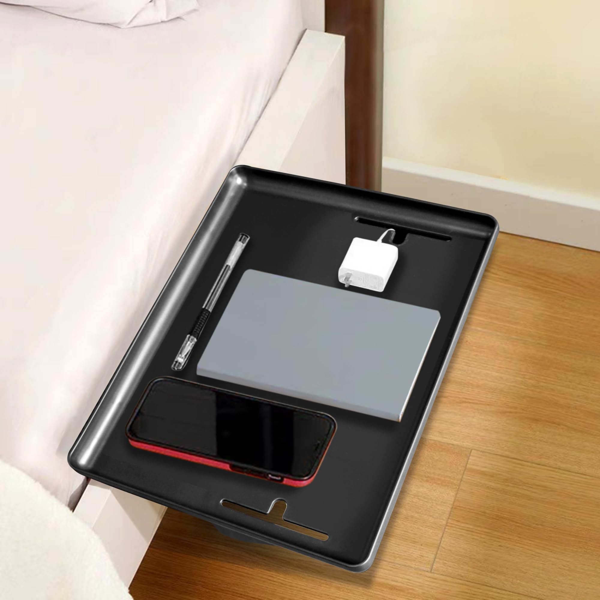 Luckwaii Table De Chevet Pour Lit Superposé & Haut,Étagère à Plateau Support Tablette Lit Mezzanine Avec Guide Câble,Organisateur Plateau A Clipser Clip-on Pour Décoration Chambre Universitaire(Noir