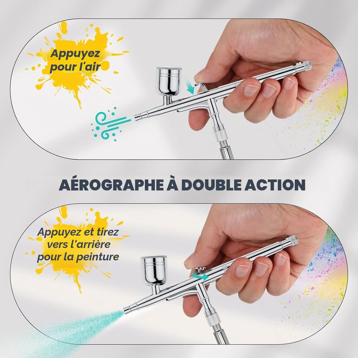 Kit aérographe 40 PSI avec compresseur double action pour décoration de gâteau, maquillage, artisanat, nail art, modelage de tatouage, peinture