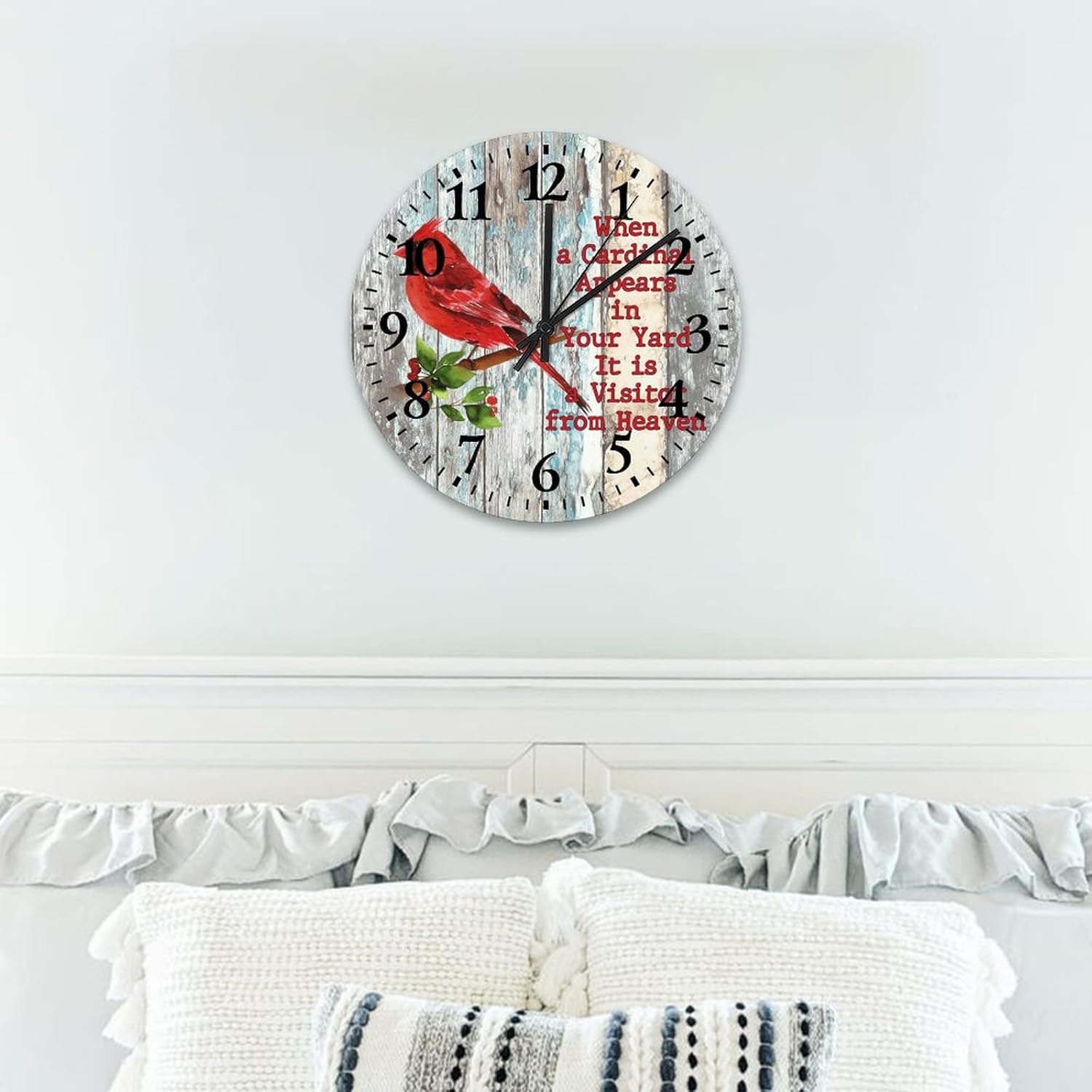 When A Cardinal Appears in Your Yard Its A Visitor from Heaven Wooden Wall Clocks 12 Inch, Sympathy Gifts for Families Friends Modern Clock Battery-Powered with Quartz Movement Round Clock