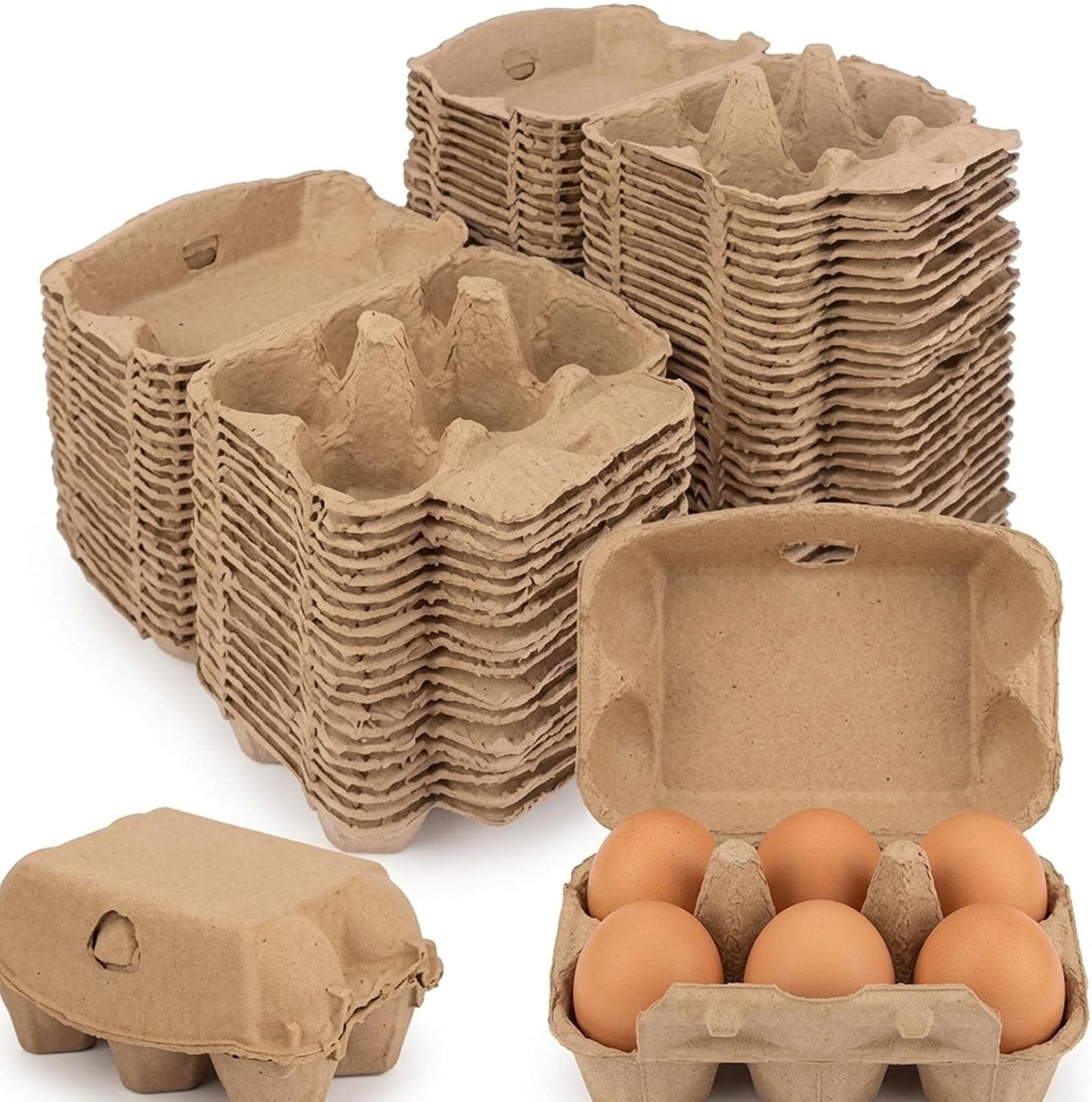 100 Pieces Natural Material Empty Egg Cartons, Each Holds 6 Fiber Egg Carton For Home, Farm, Market, Camping, Picnic, Travel,Reusable.