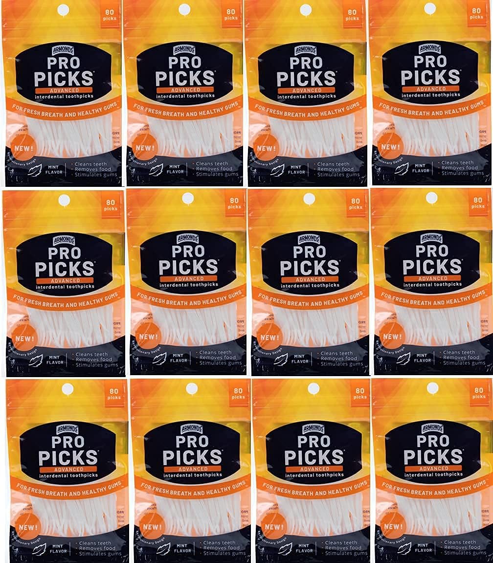 ProPicks Advanced Dental Picks for Teeth Cleaning - Disposable Plastic Toothpicks for Teeth & Gums - Clean & Reach Behind Teeth & Massages Gums - Fresh Mint Flavor - 12x80 Toothpicks
