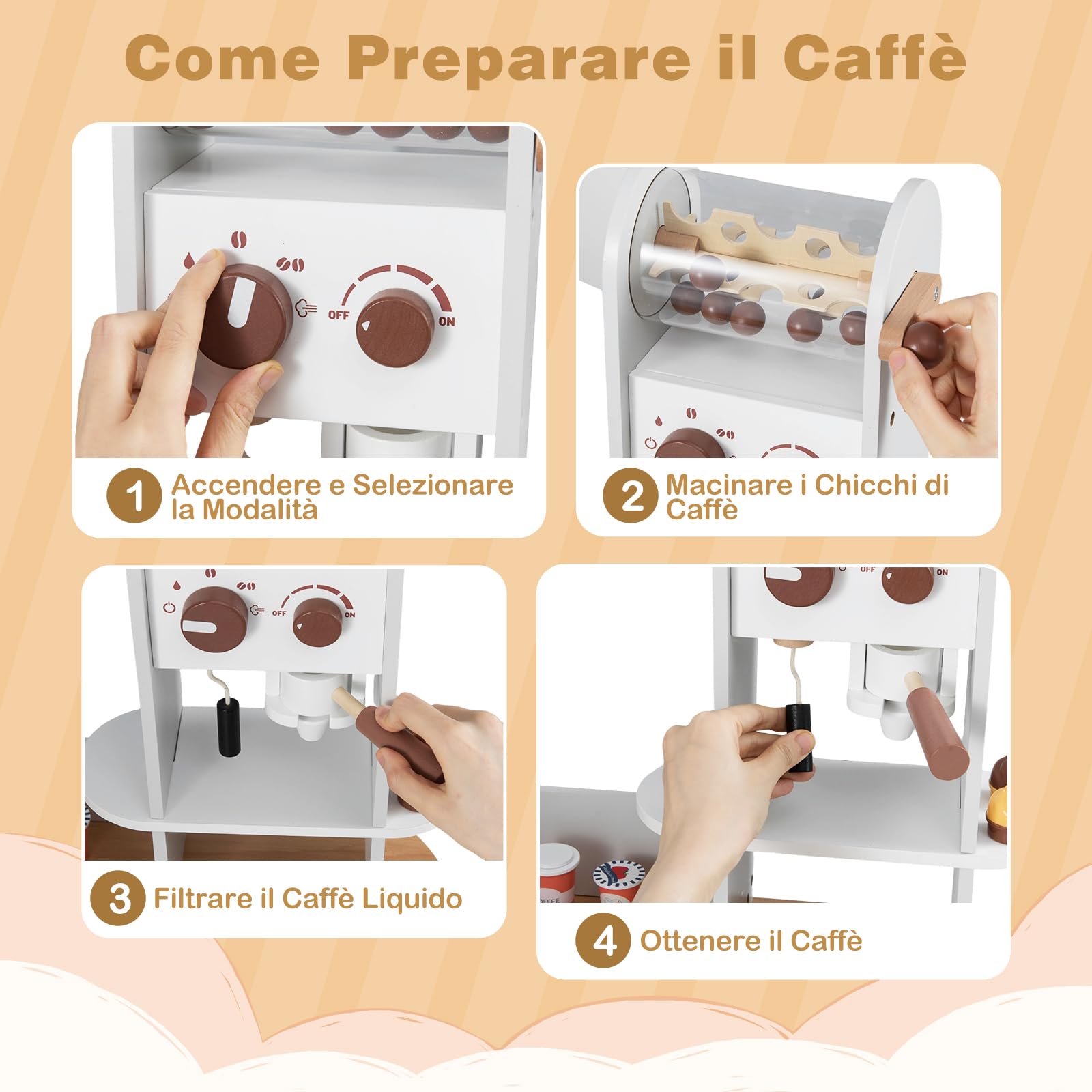 COSTWAY Cucina Giocattolo per Bambini, Cucina da Gioco ad Angolo con Fornelli, Frigorifero, Macchina da Caffè, Microonde, Lavatrice e Accessori, con Suoni e Luci per Bambini 3+ Anni (Bianco)