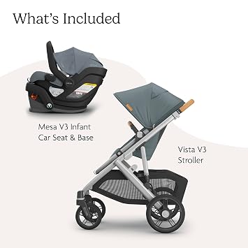 UPPAbaby Vista V3 Stroller + Mesa V3 Car Seat Travel System Combo Toddler Seat, Bumper Bar, Bug and Rain Shields, Car Seat Base, and Infant Insert Included Callum (Stone Blue)