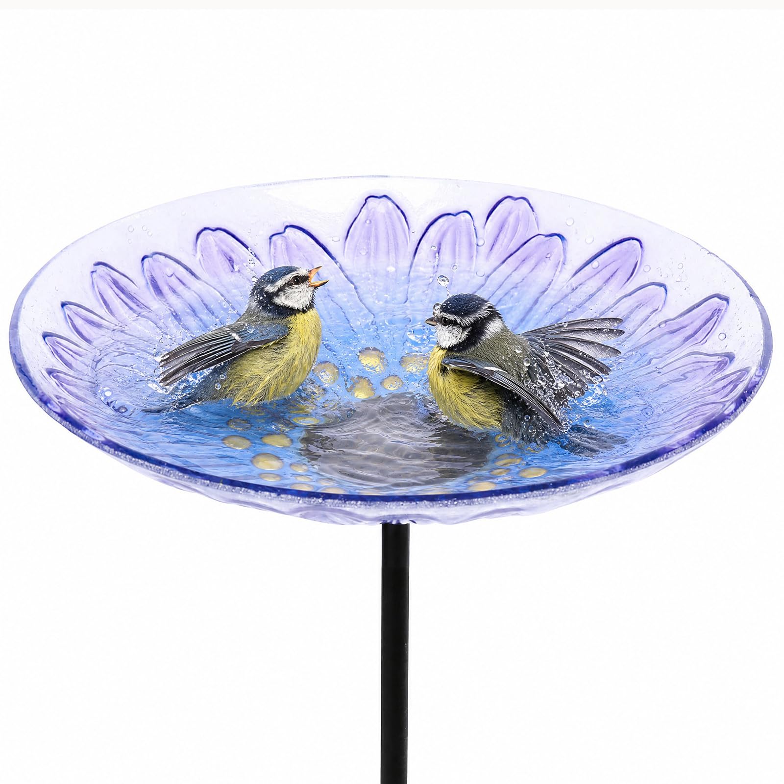 MUMTOP Bird Baths for Outdoors, Glass BirdBaths Metal Stake for Lawn Decor