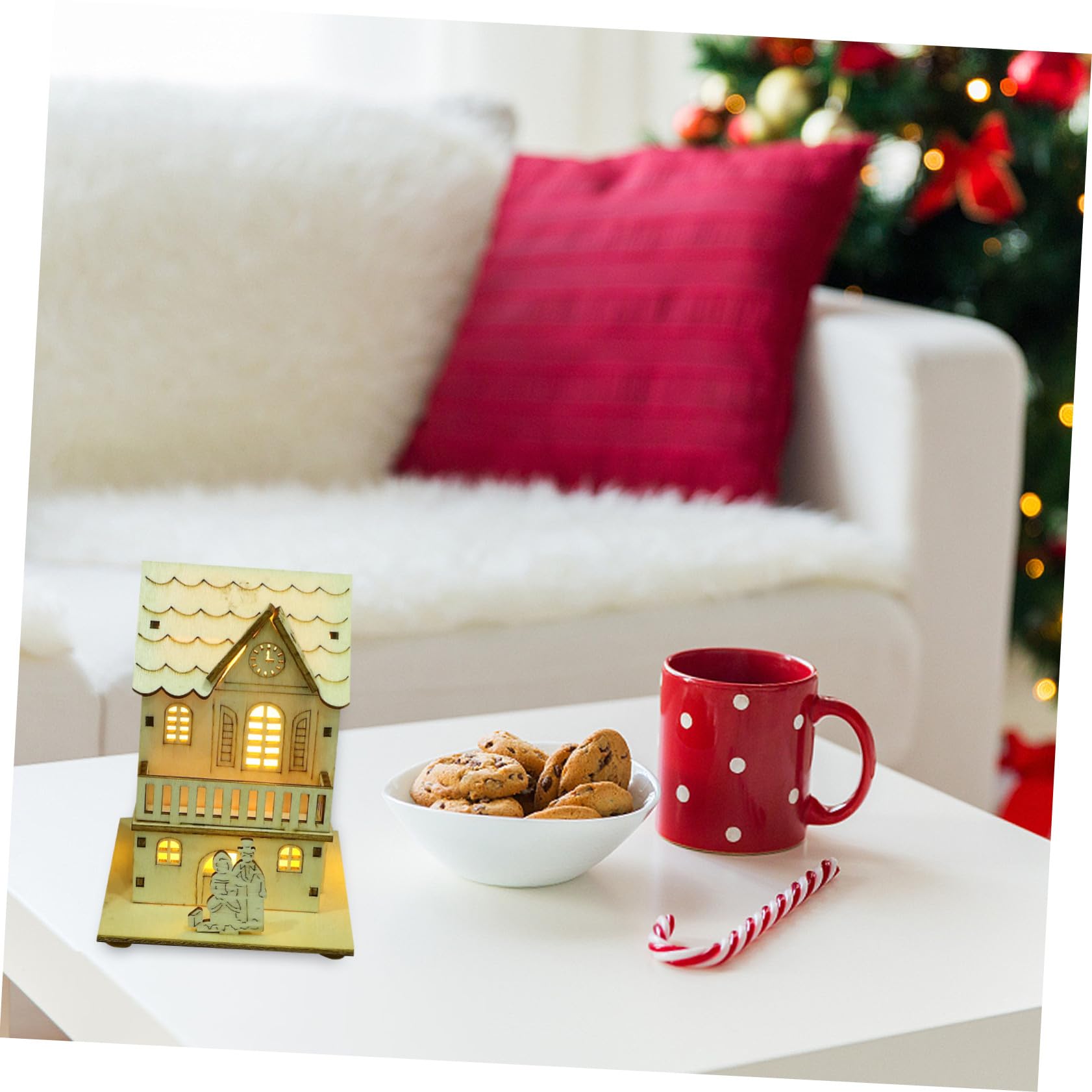 3pezzi Ornamento Natalizio in Legno Illuminazione Led Villaggio Invernale Miniatura Per Decorazioni Da Tavolo Per Feste Di Natale e Ambienti Domestici