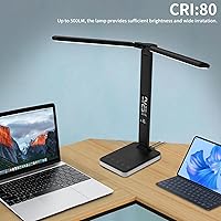 Vista 8 de LED Desk Lamp with Charger, USB Charging Port, Dual Swing Arm Desk Light with 5 Brightness, 3 Colors, Table Lamp with Clock, Alarm, Date