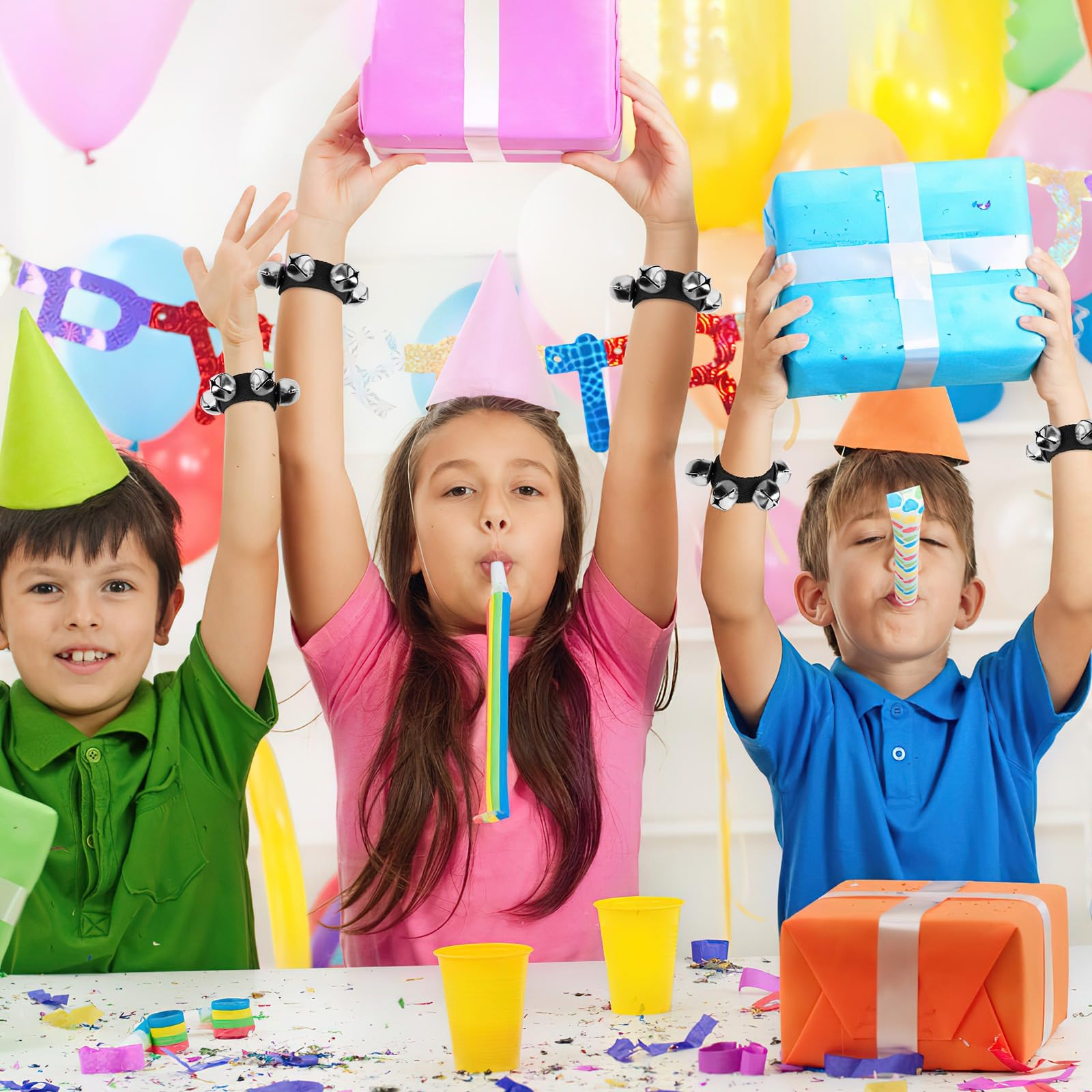 2 Packs Wrist Bells, Wrist Bells Bracelets Jingle Bells Adjustable Hand Ankle Bells Musical Instruments for Christmas Party Favors,