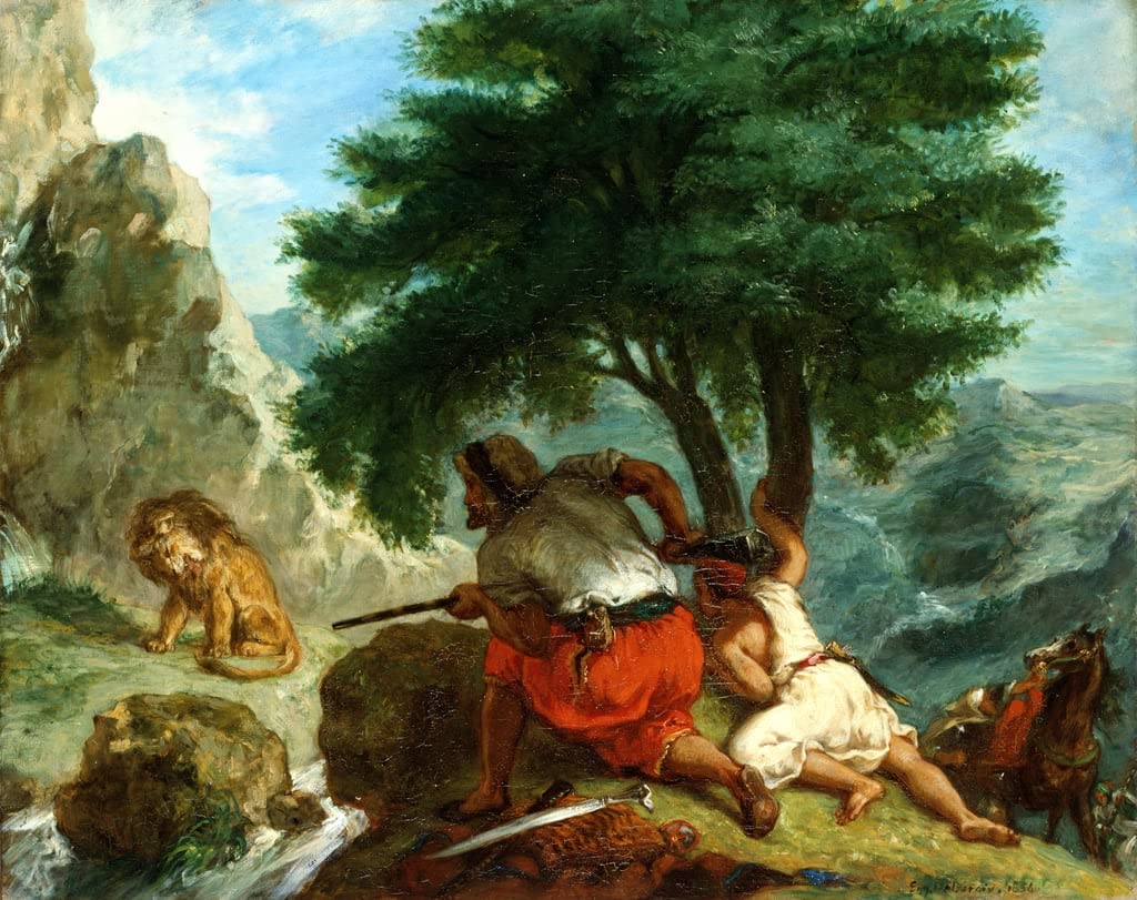Lienzo de la Caza del león en Marruecos de Delacroix, un regalo artístico de 60x90cm 5