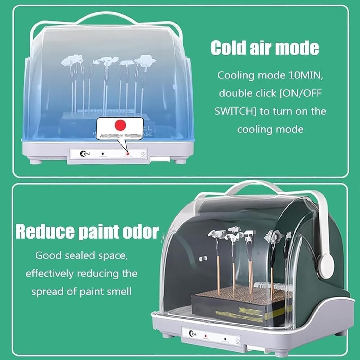 120W Airbrush Spray Booth Kit, 360° Electric Airbrush Drybooth with Cool Air Mode, Water Filter Box and Transparent Dust Cover/Quick Drying, for Painting Hobby