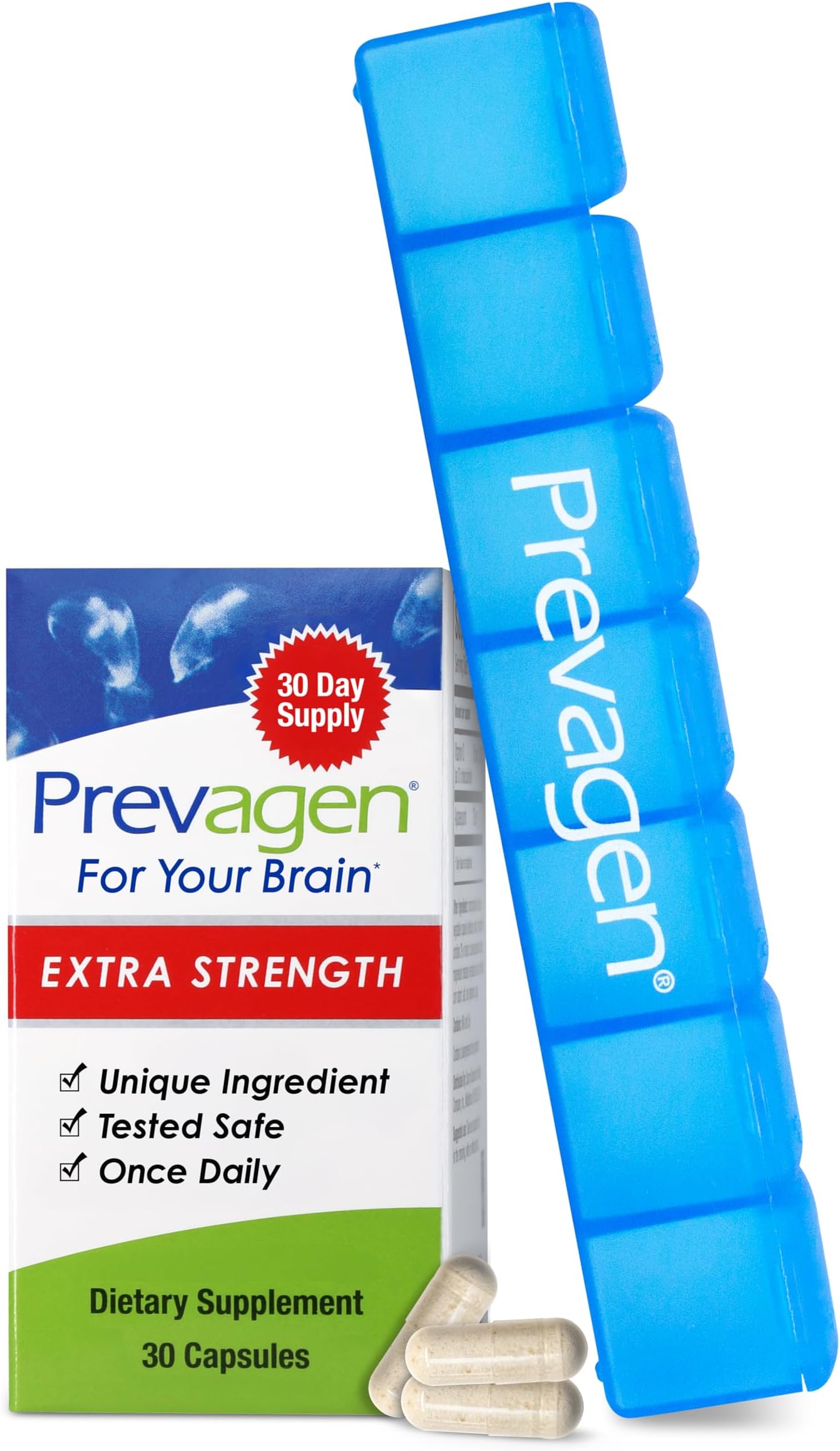 Prevagen Extra Strength - 30 Capsules with 7-Day Pill Minder | Formulated for Your Brain | 20mg of Apoaequorin Plus Vitamin D3
