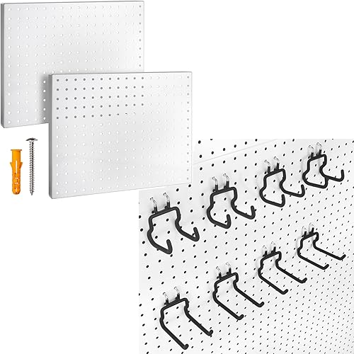 Tablero de clavijas y accesorios, paquete de 2 tableros de clavijas de metal blanco y 8 ganchos de metal negro, accesorios de tablero de clavijas
