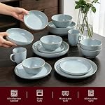 20-Piece Ensemble de vaisselle en céramique nordique - Collection de produits de table à jarret relevé avec 4-Person Plaques & Bols, Lumineux Bleu clair Seringue Speckled pour une utilisation quotidienne