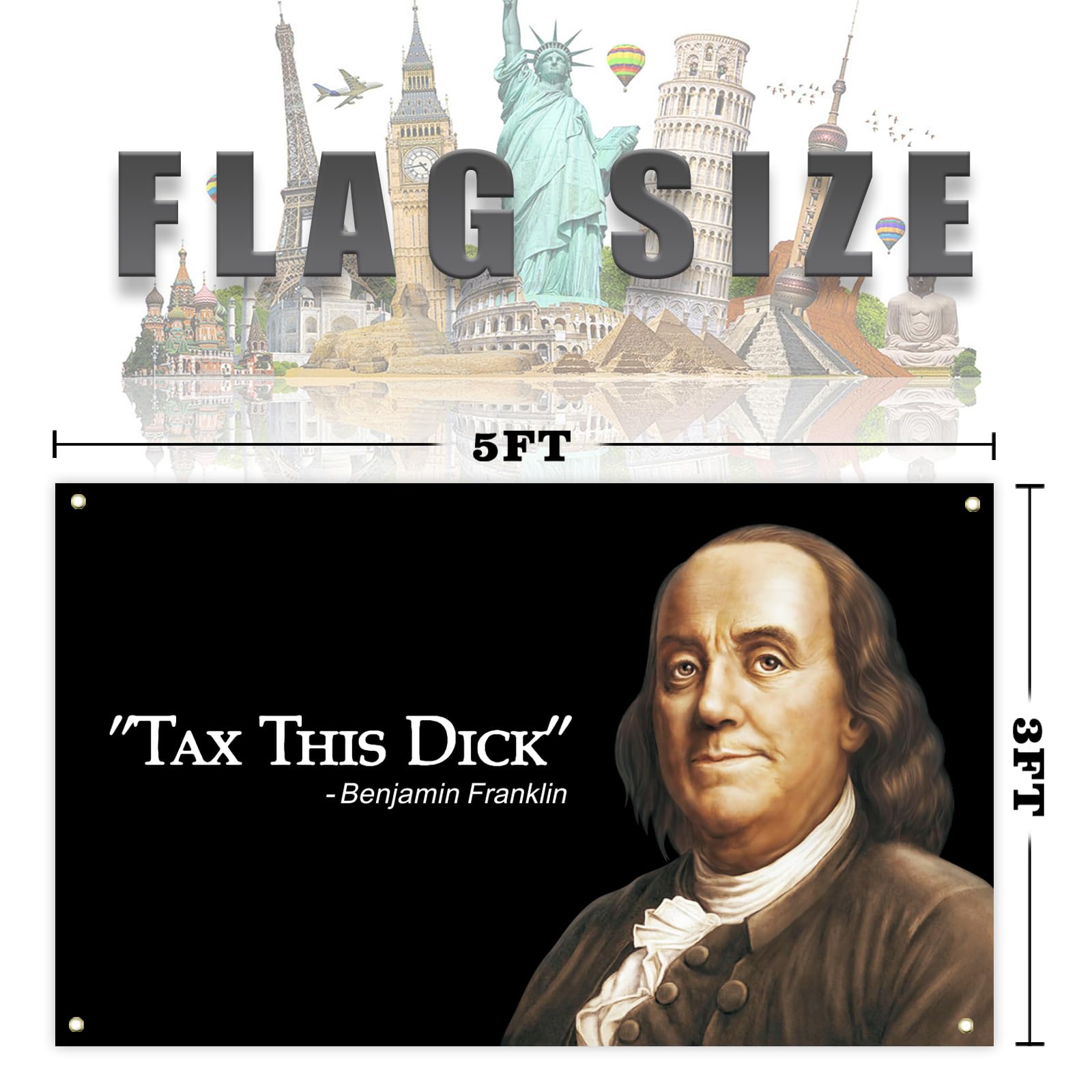 LUCKGEEY Benjamin Franklin Flagge – 1,2x1,8 M, 100D Polyester, Doppelt Genäht & Mit 4 Messingösen, Ideal Für Paraden, Sport, Events